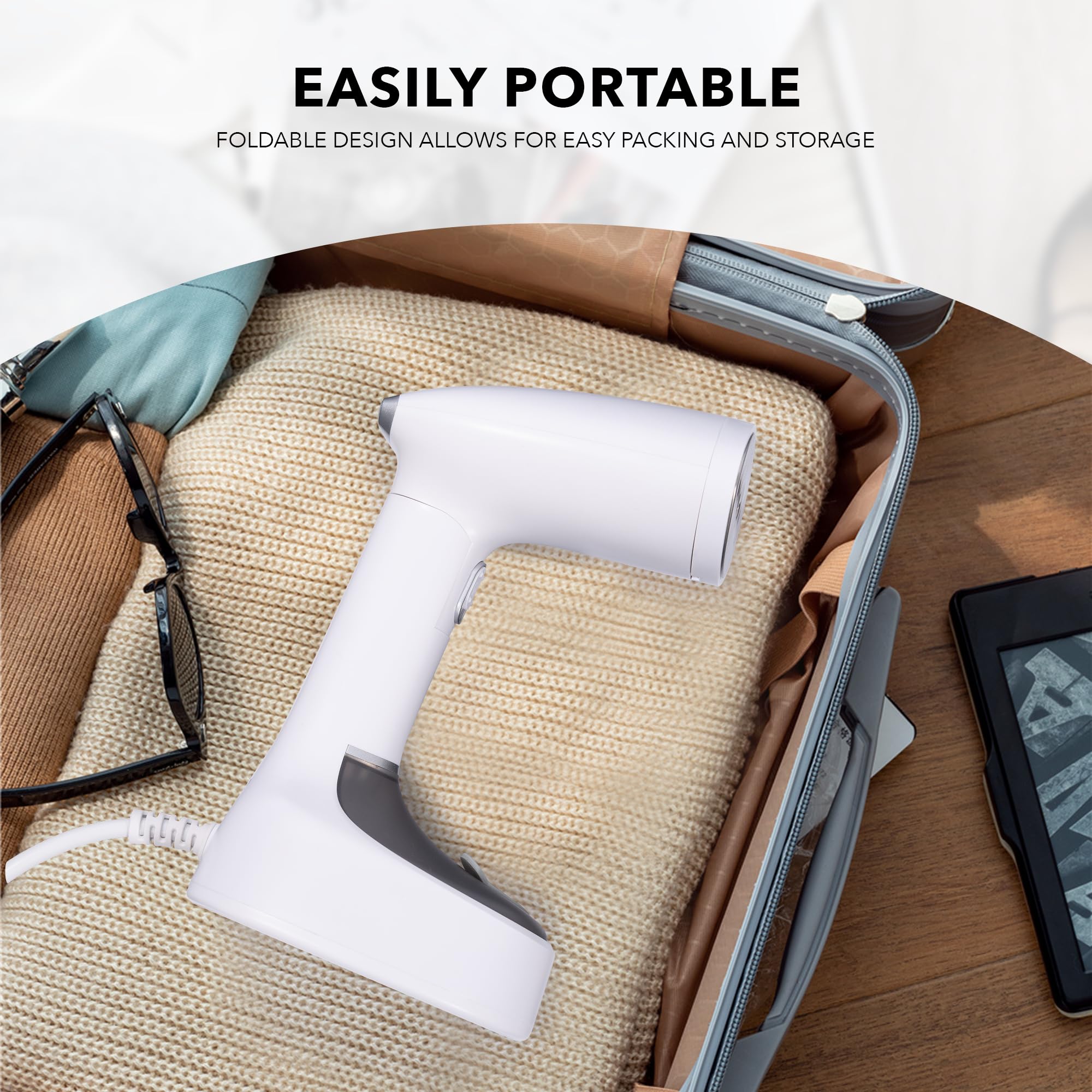 **Handheld Clothes Steamer 1600W - Fast Heat-Up, Wrinkle Remover for All Fabrics, Portable Garment Steamer with 200ml Tank - Perfect for Home, Travel, and Office Use (White)**