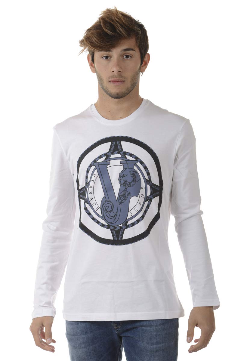 Versace Jeans Men's Cotton T-Shirt - Classic White Crew Neck Casual Tee for Everyday Wear | Perfect for Streetwear, Gym & Weekend Outfits