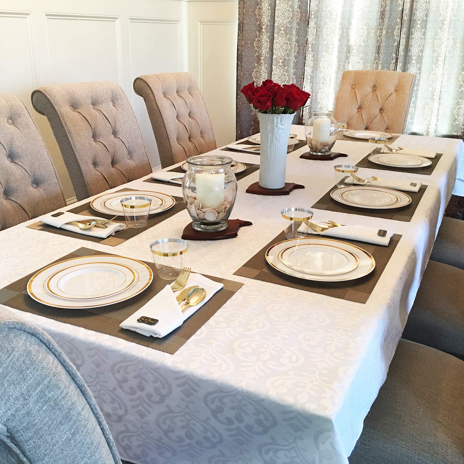 125-Piece Gold Plastic Plates & Cutlery Set - Reusable & Recyclable Dinnerware for Weddings, Parties & Events - 25 Gold Rim Plates, 25 Salad Plates & 75 Silverware Utensils - Perfect for Bridal Showers, Anniversaries & Outdoor Gatherings