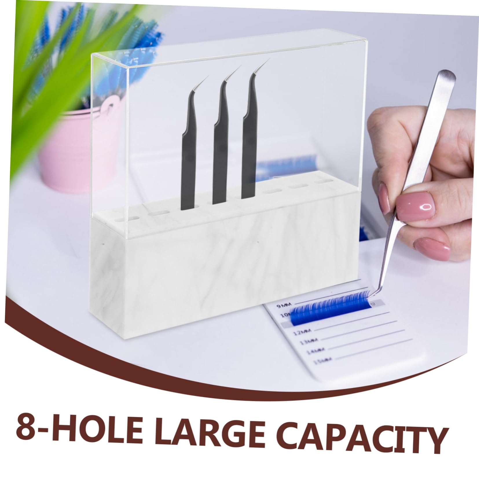 Premium Acrylic Tweezers Display Stand - Organize Eyebrow & Eyelash Tweezers, Makeup Supplies - White Monitor Stand with Storage Rack - Perfect for Salon, Beauty Counter & Makeup Vanity Organization