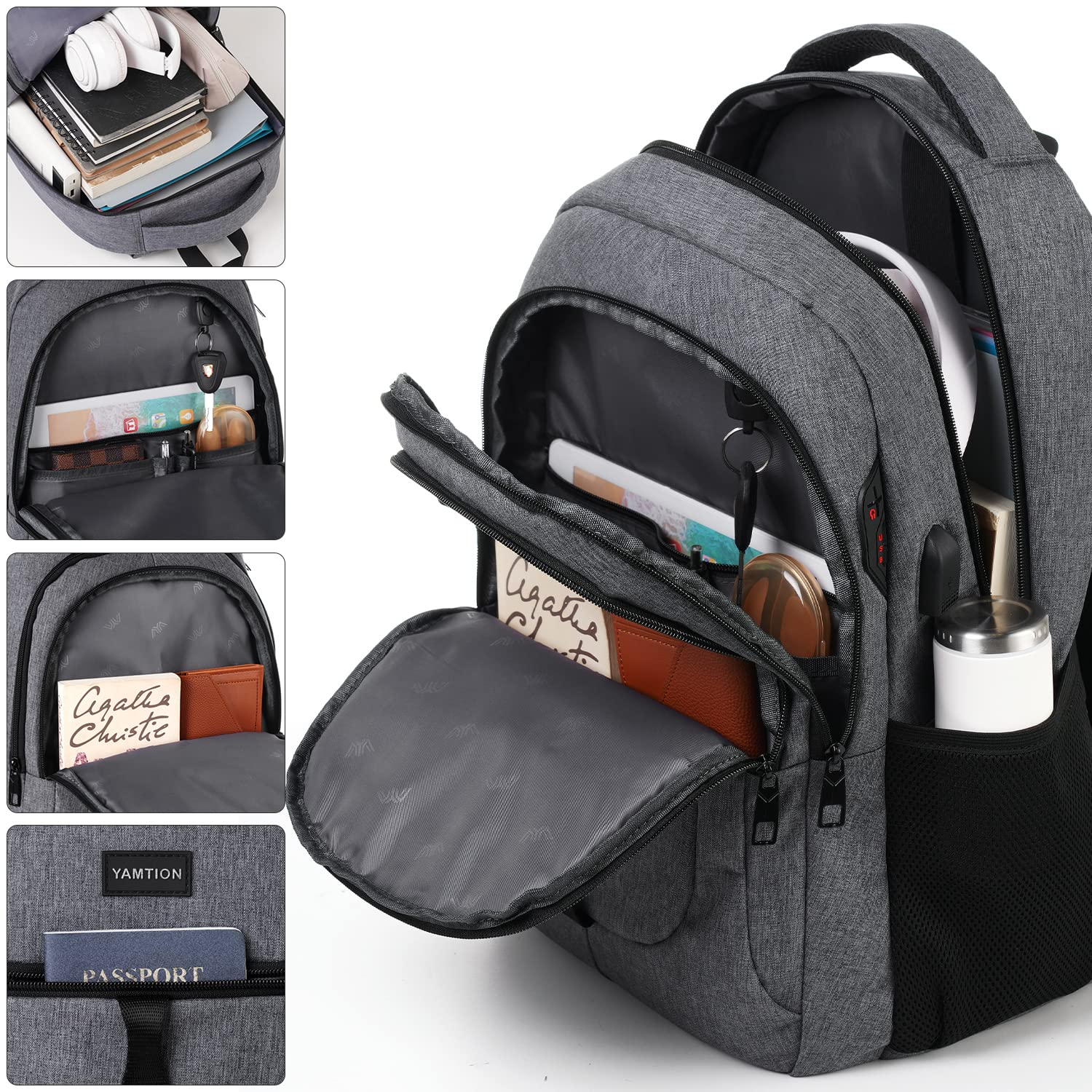 YAMTION 17 Inch Laptop Backpack for Men & Women - USB Charging Port, Water Resistant College Bookbag for Work, Business & Travel - Perfect for Commuting, School & Daily Use