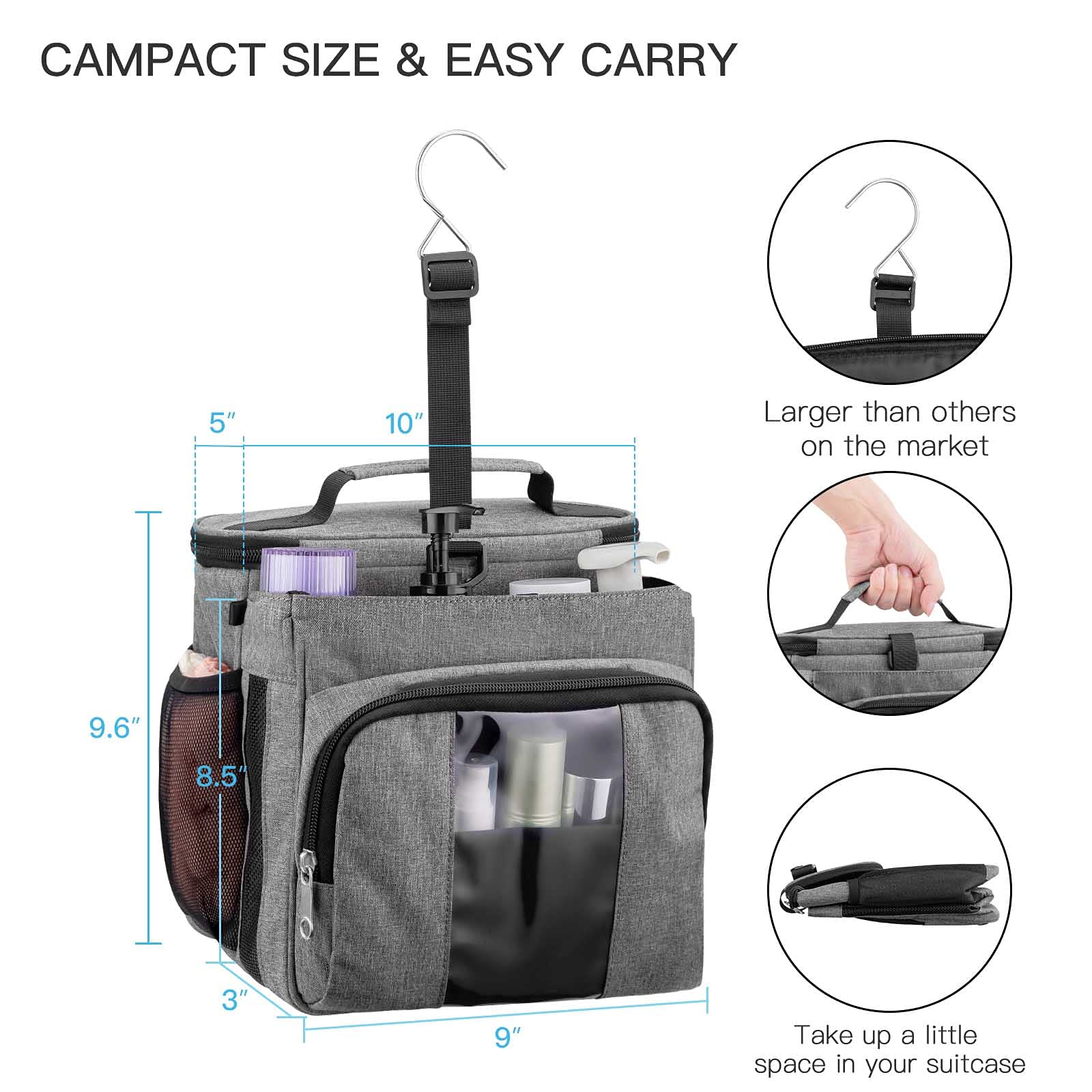 Bukere Portable Shower Caddy - Waterproof Hanging Toiletry Bag for College Dorm, Travel, Gym & Camp | Compact Shower Organizer with Multiple Pockets | Perfect for Students, Outdoor Adventures & Daily Use