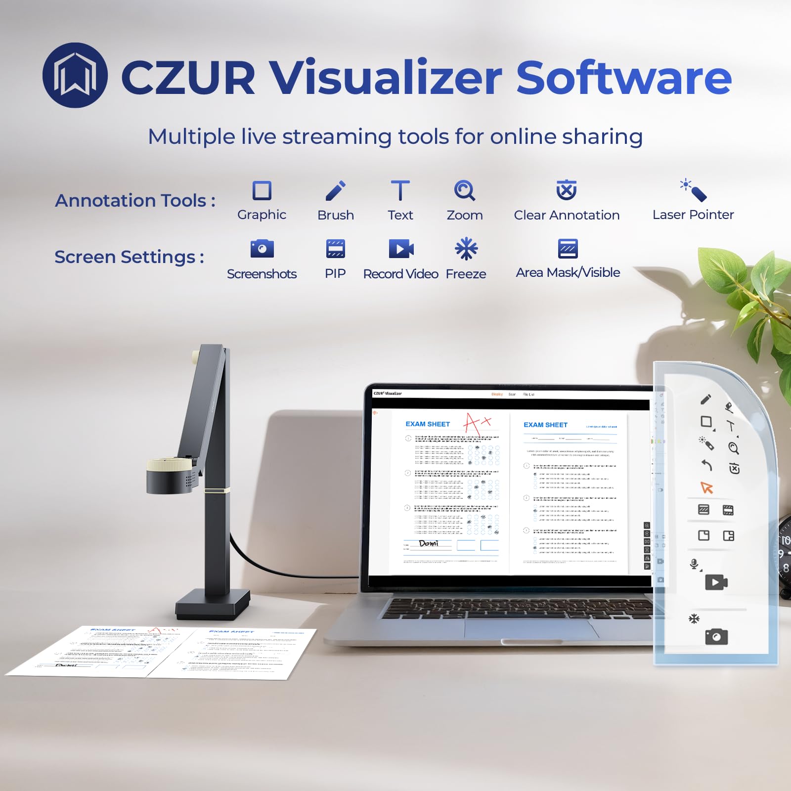 CZUR Fancy S Pro 12MP USB Document Camera with 4K Webcam, Microphone & LED Light - 60fps Auto Focus for Teachers | Remote Teaching, Online Classes, Live Streaming, Web Conferencing | Compatible with Mac & Windows | Perfect for Virtual Lessons, Video Calls & Professional Presentations