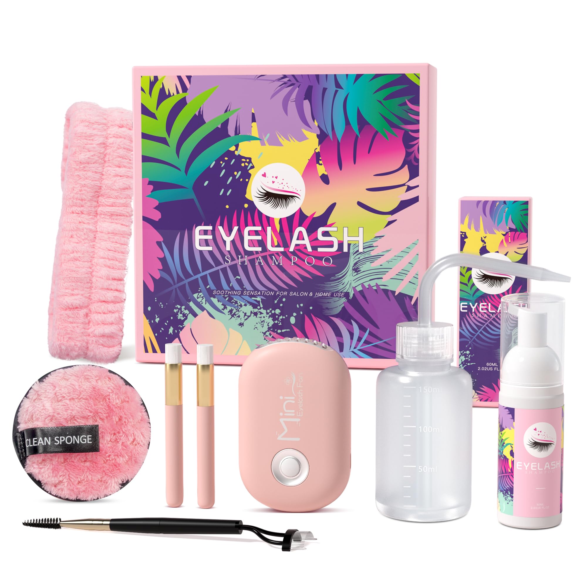 Eyelash Extension Shampoo & Cleanser Kit - 2.11 Floz Lash Wash with Fan Dryer | Safe for Lash Extensions | Valentine's Gift for Women, Mom, Sister, Wife | Home & Salon Use for Gentle Lash Care