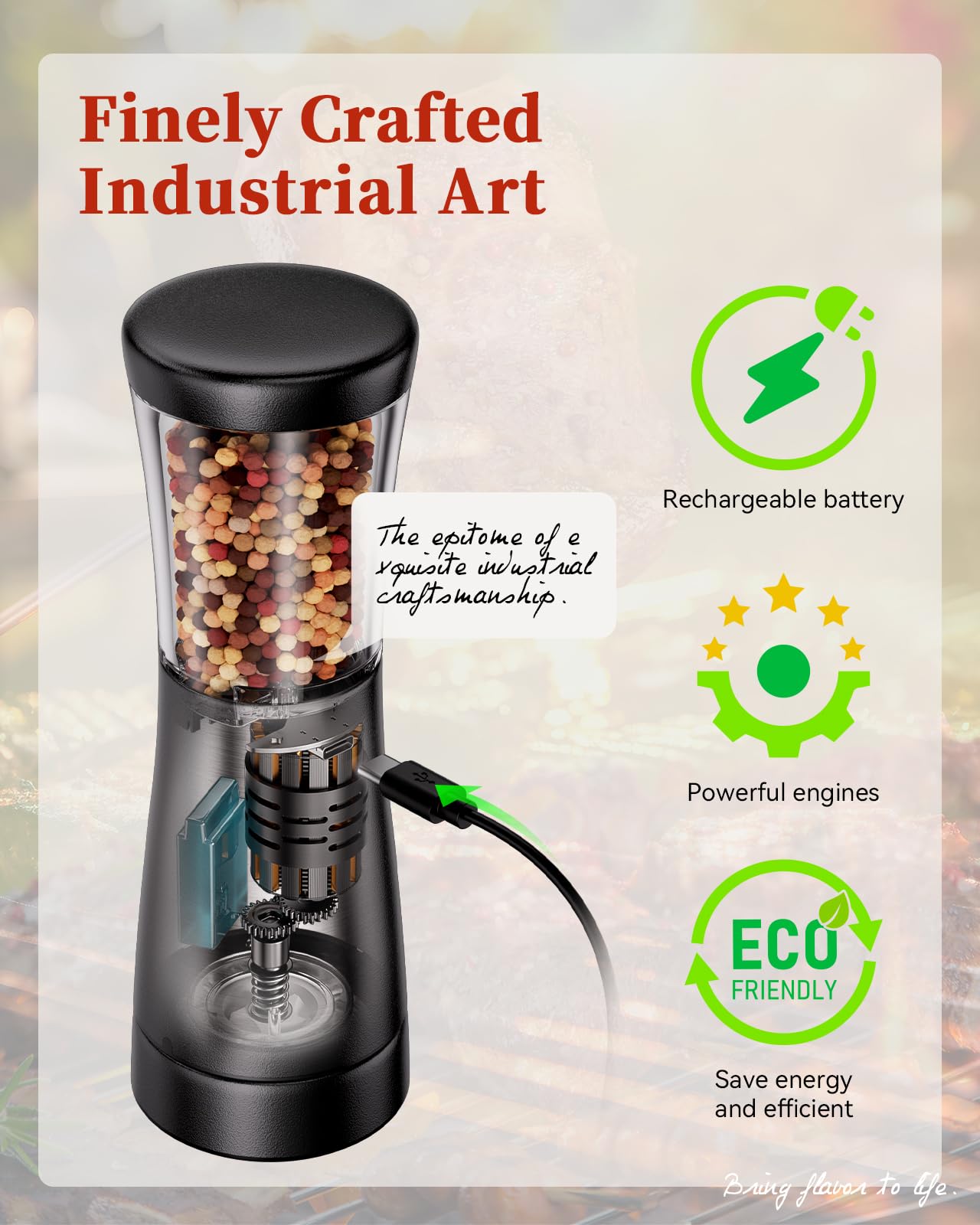 Premium Electric Salt and Pepper Grinder Set - Rechargeable Stainless Steel Mill with 4.5oz Capacity, Adjustable Coarseness & Wide 1.8