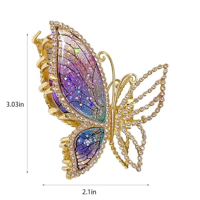 1 PCS Butterfly Metal Hair Claw Clip - Fashion Sparkly Glitter Rhinestone Hair Clip for Women, Girls - Strong Hold Jaw Clip for Ponytail, Bun, Updo - Perfect for Parties, Weddings, Daily Use