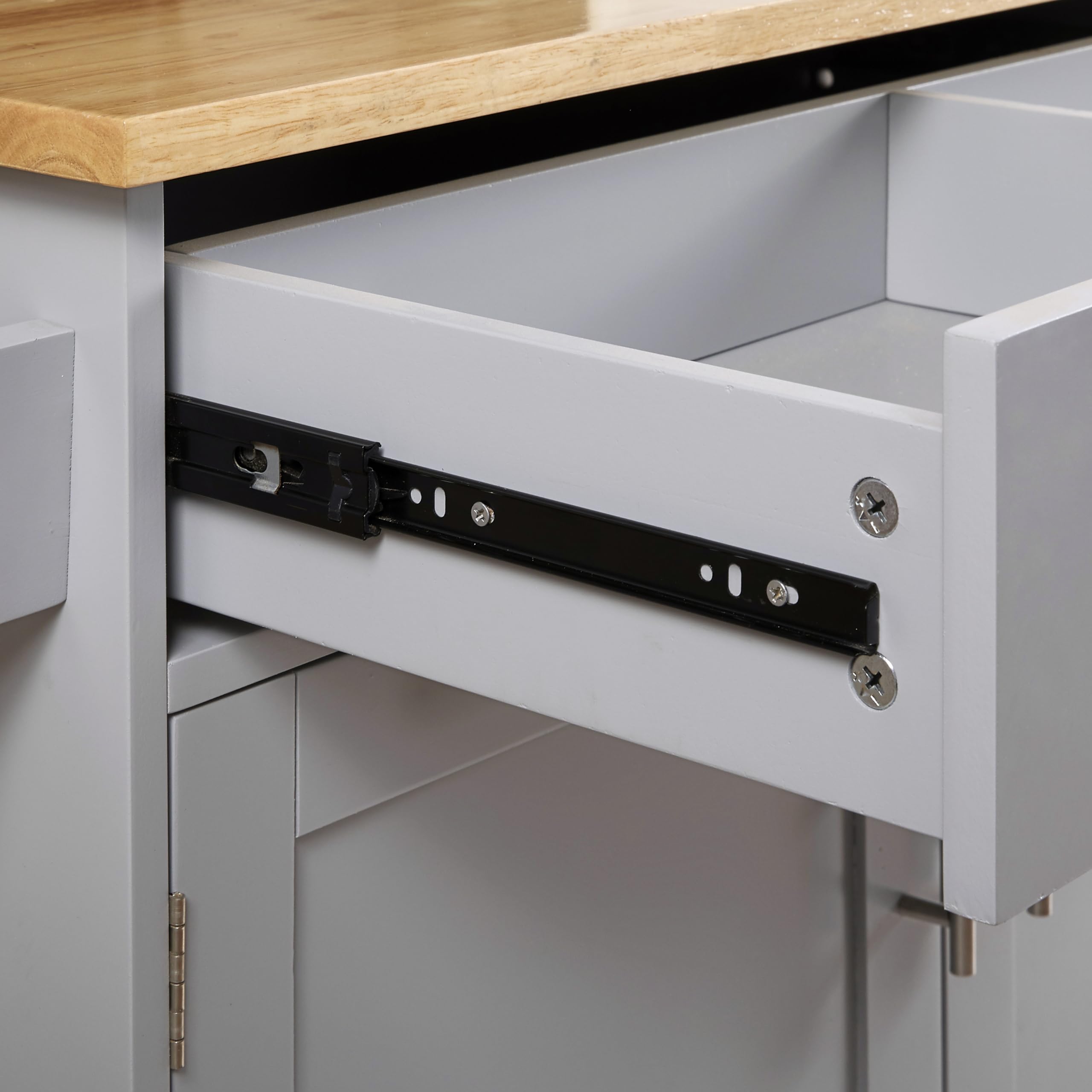 Merax 39-Inch Rolling Kitchen Cart Island with Rubber Wood Top, Spacious Drawer with Divider & Storage Rack - Mobile Kitchen Organizer for Small Spaces, Dining Room or Apartment - Grey