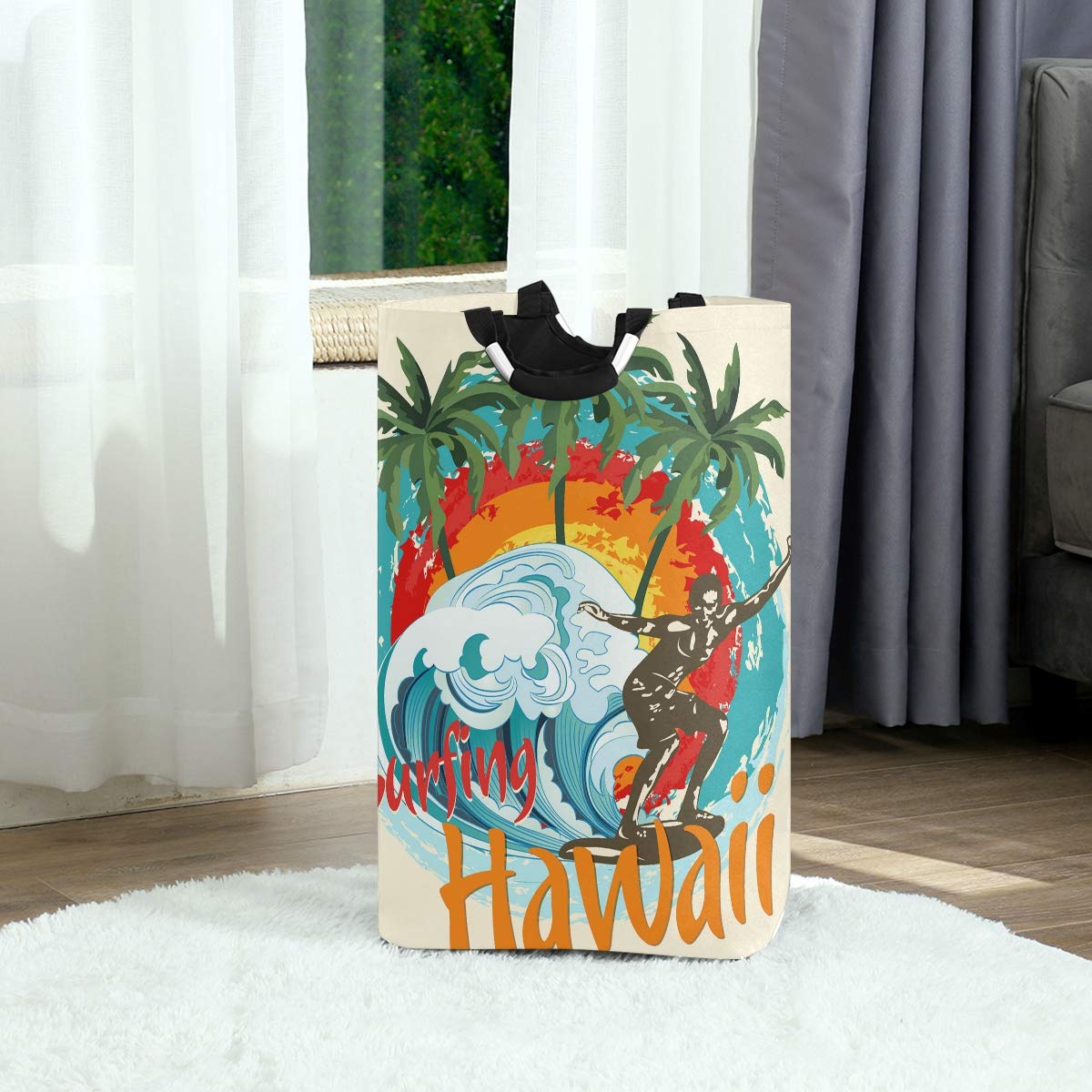 Large Collapsible Waterproof Laundry Hamper with Handles - Foldable Fabric Storage Bin for Dirty Clothes, Durable Organizer for Beach, Surfing & Tropical Vacations - Perfect for Hawaii Travel, Poolside & Outdoor Adventures