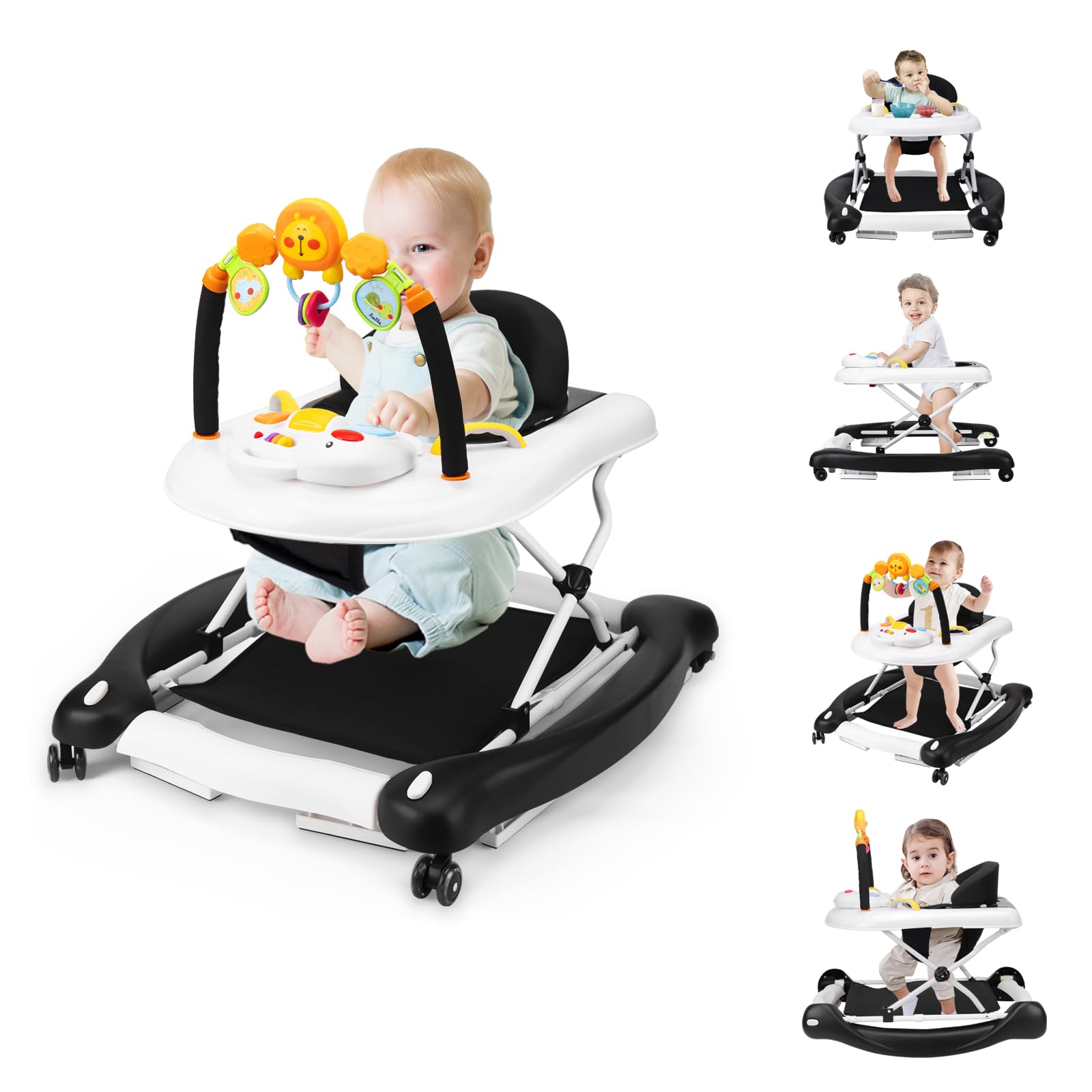 5-in-1 Foldable Baby Walker with Bouncer, Adjustable Height & Removable Tray - Interactive Learning Toy with Music for Infants 6-18 Months - Perfect for First Steps, Playtime & Feeding (Ideal for Nursery, Living Room & Daycare)