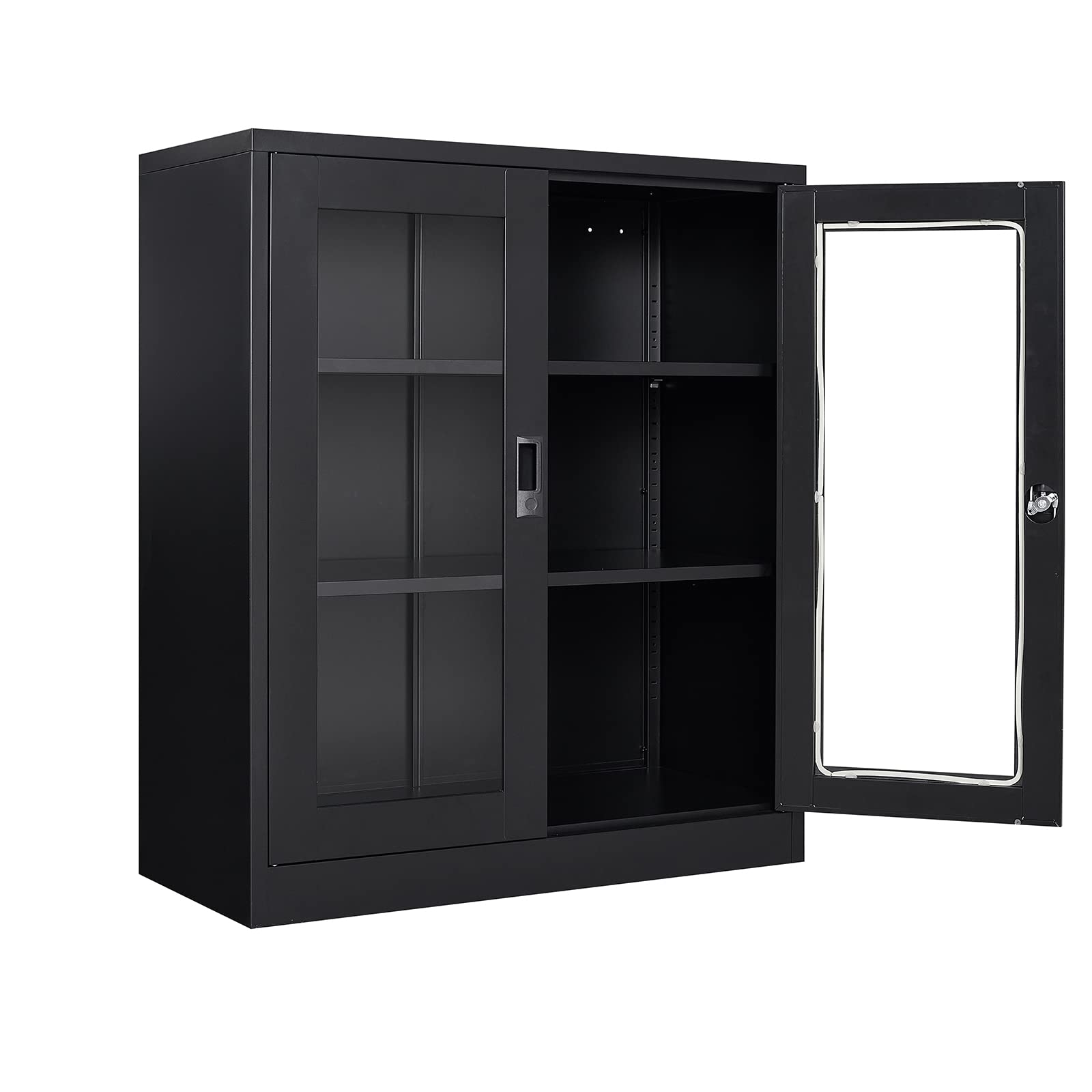 Metal Storage Cabinet with Lock - Office & Home File Organizer with Acrylic Doors & Adjustable Shelves - Secure Document Storage for Office, Home, Hospital (Black) - Perfect for Organizing Files, Supplies & Medical Records