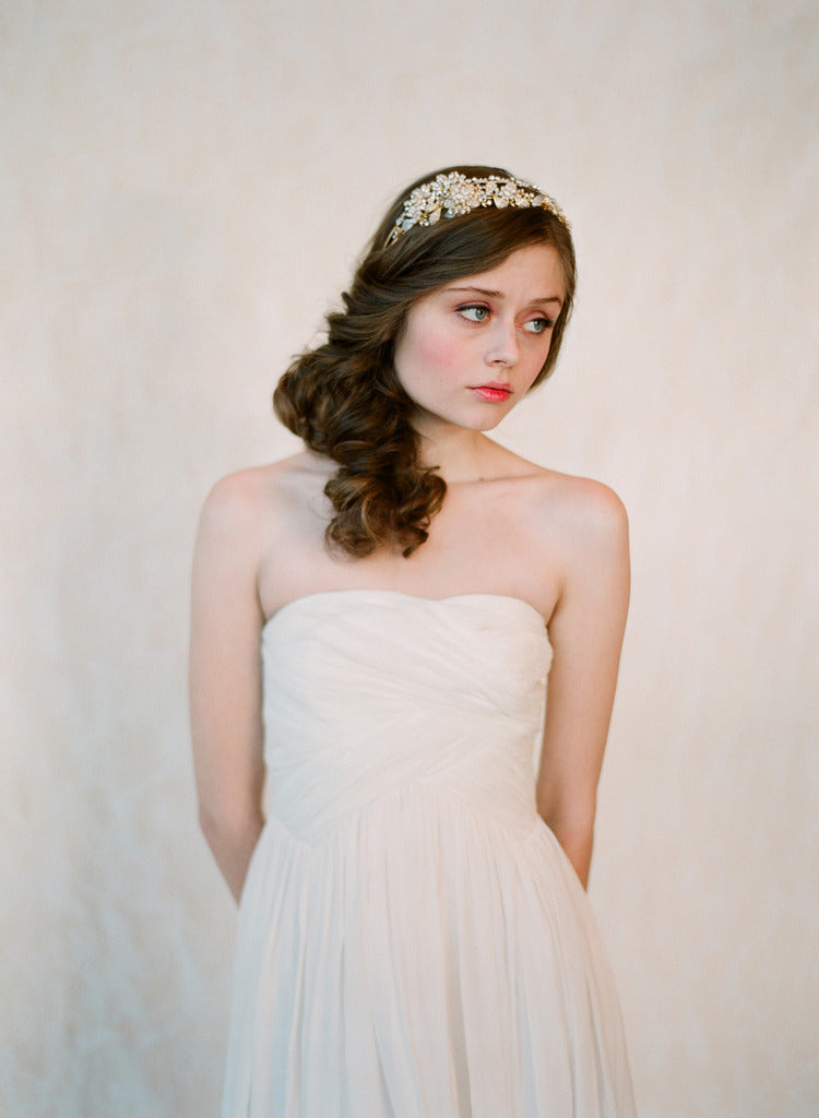 Elegant Double Band Golden Tiara for Women - Style #147 | Perfect for Weddings, Prom, and Special Occasions