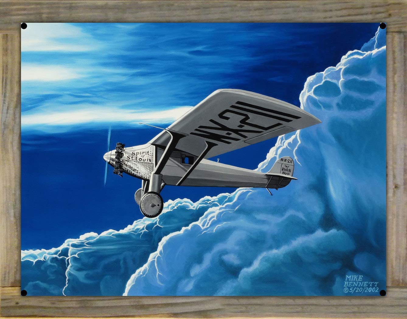Vintage Lindbergh's Spirit of St. Louis Plane Metal Print on Reclaimed Barn Wood - 17