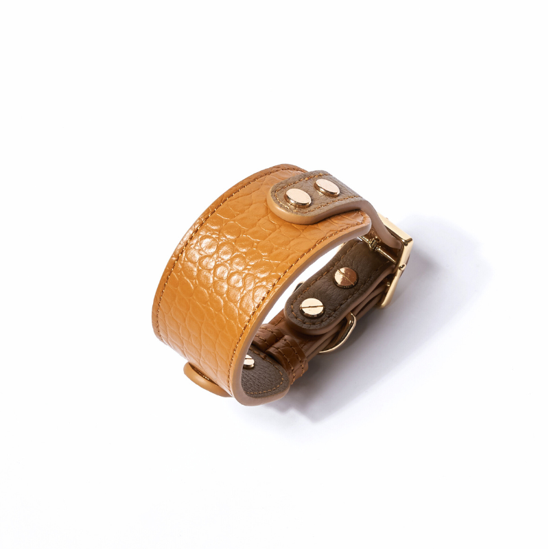 Premium Genuine Amber Leather Dog Collar - Adjustable & Durable Pet Accessory for Small to Large Dogs - Perfect for Walks, Training & Outdoor Adventures