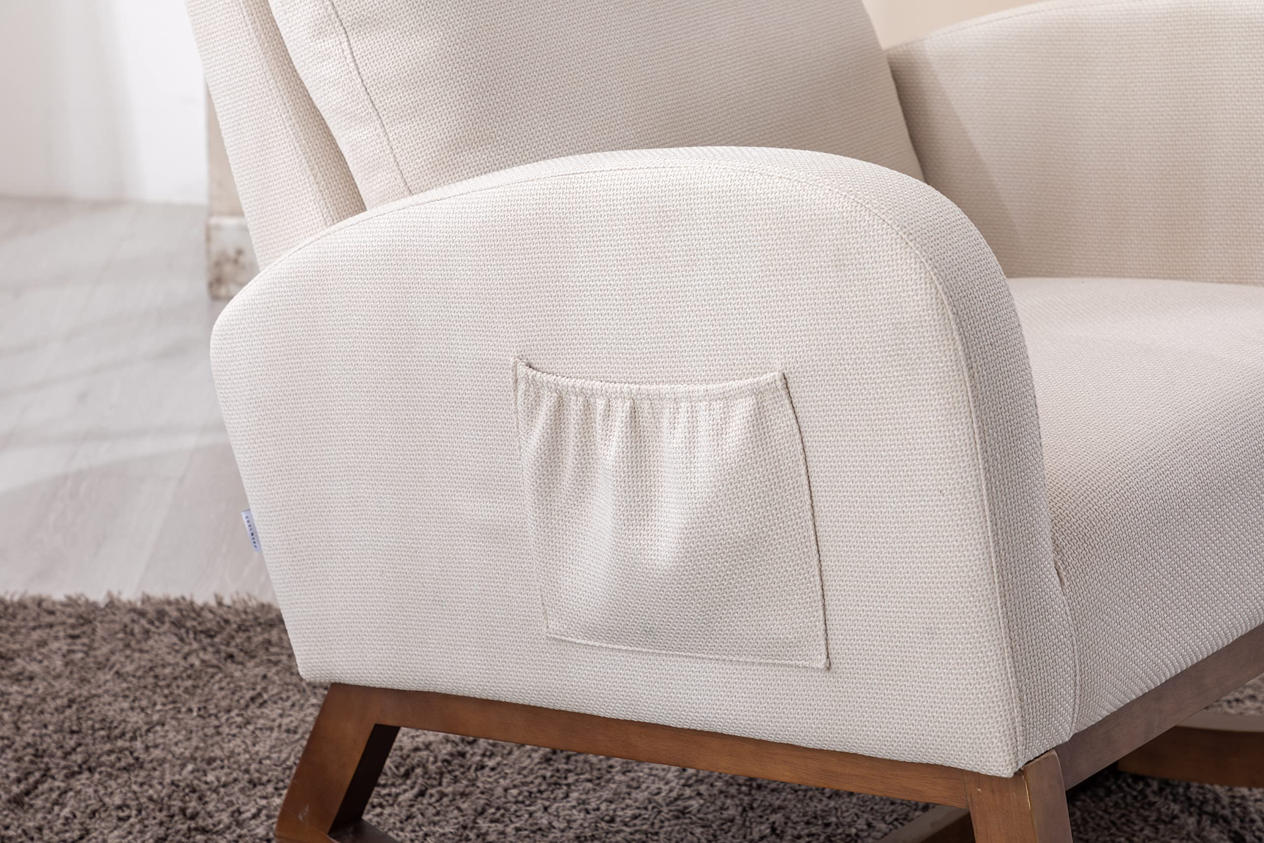 Morhome Modern Tufted Accent Rocking Chair - Upholstered Nursery Glider Rocker with High Backrest for Baby & Kids, Beige - Perfect for Nursery, Living Room & Bedroom Relaxation