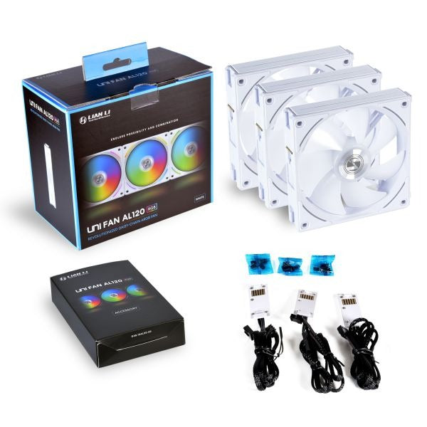 Lian Li UNI FAN AL120 3-Pack RGB PWM PC Case Fan - Black/White - High Airflow for Gaming PCs & Workstations - Perfect for Custom PC Builds & Cooling Systems