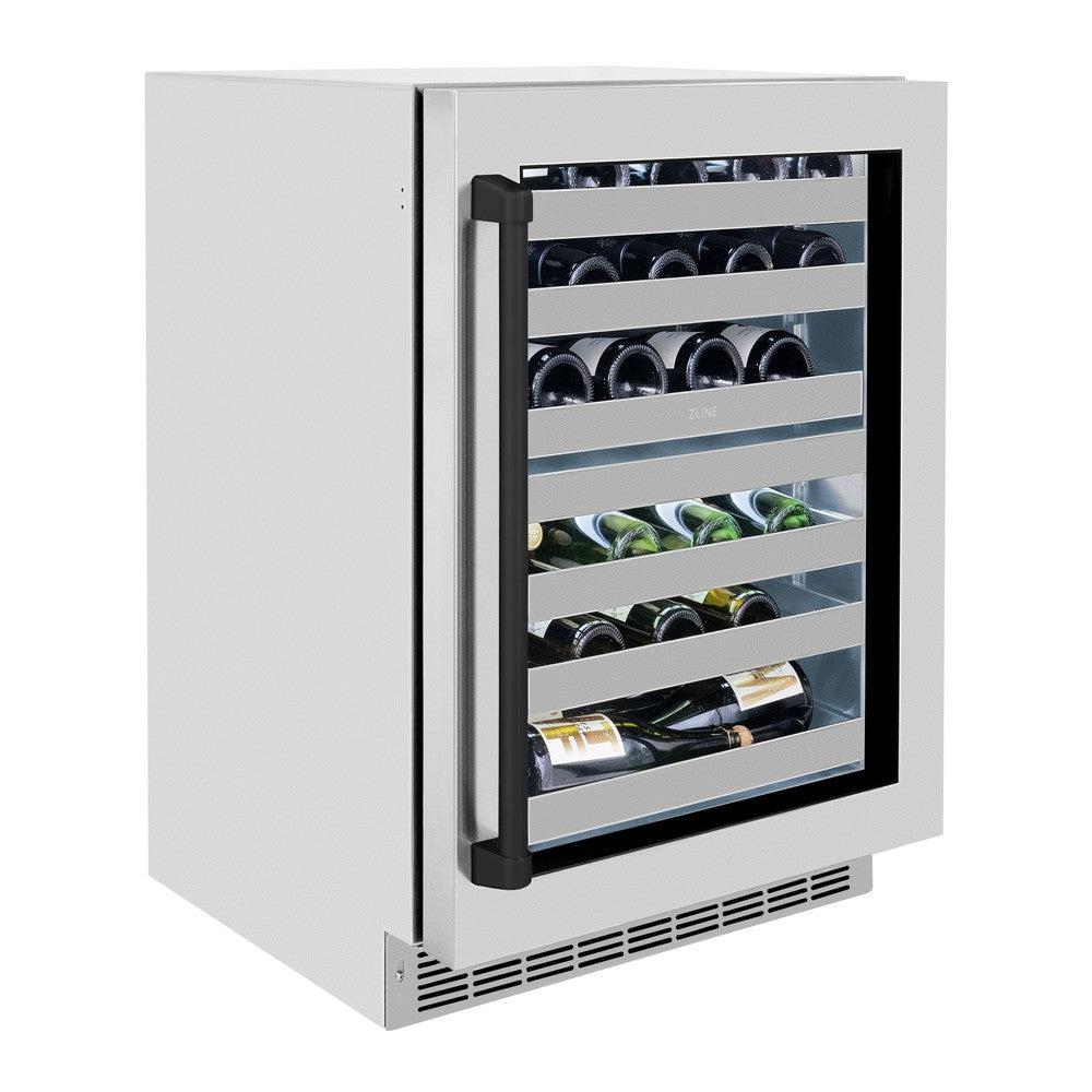 ZLINE Autograph Edition 24 Inch Touchstone Dual Zone 44 Bottle Wine Cooler with Stainless Steel Glass Door & Matte Black Handle - Perfect for Home Bars, Wine Cellars, and Entertaining Spaces (RWDOZ GS 24 MB)