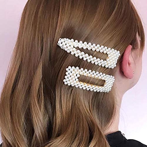 Shengjun Pearl Hair Clips Set for Women & Girls - 4pcs Handmade Large Bow Hair Clips, Hair Ties for Birthday, Valentines Day, Bridesmaid Gifts - Bling Hair Accessories for Parties, Weddings & Everyday Styling