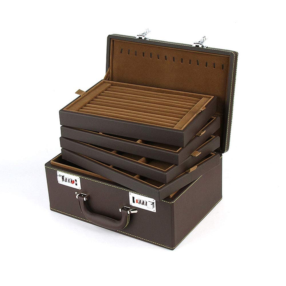 Premium Jewelry Organizer Box with Password Lock - Multi-Function Portable Jewelry Case for Rings, Necklaces & Bracelets - Elegant Brown Jewelry Storage & Display Box - Perfect for Travel, Home Decor & Gift Giving