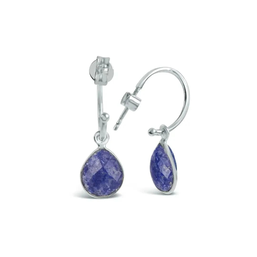 Lapis Lazuli Drop Hoop Earrings - Sterling Silver September Birthstone Jewelry for Women | Perfect Gift for Birthday, Anniversary & Special Occasions