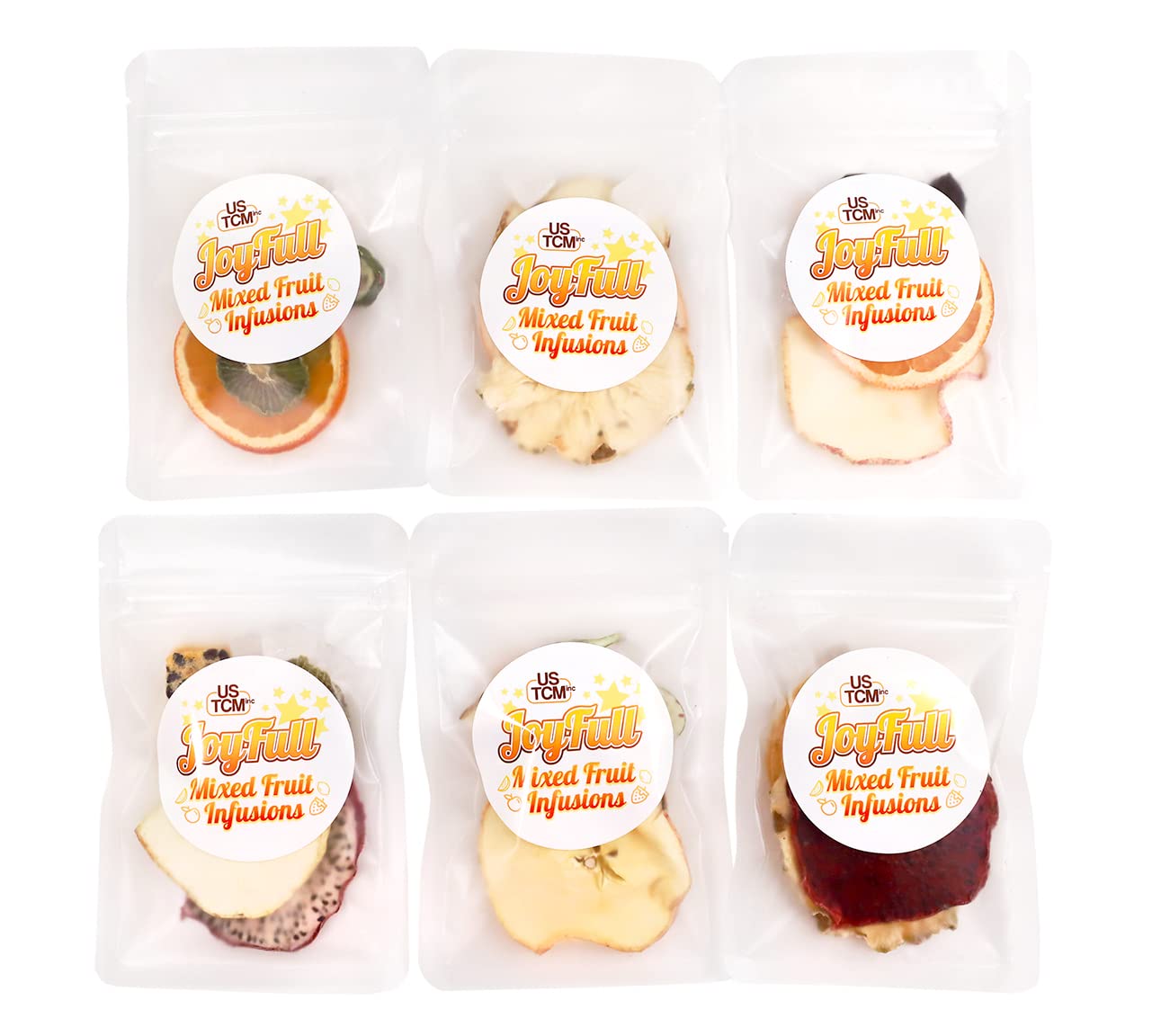 USTCM JoyFull Mixed Fruit Infusions Tea - All Natural Dried Fruit Blend with 5 Flavors (15g x 6 Packs) | Herbal Tea for Relaxation, Iced Tea & Gift Giving