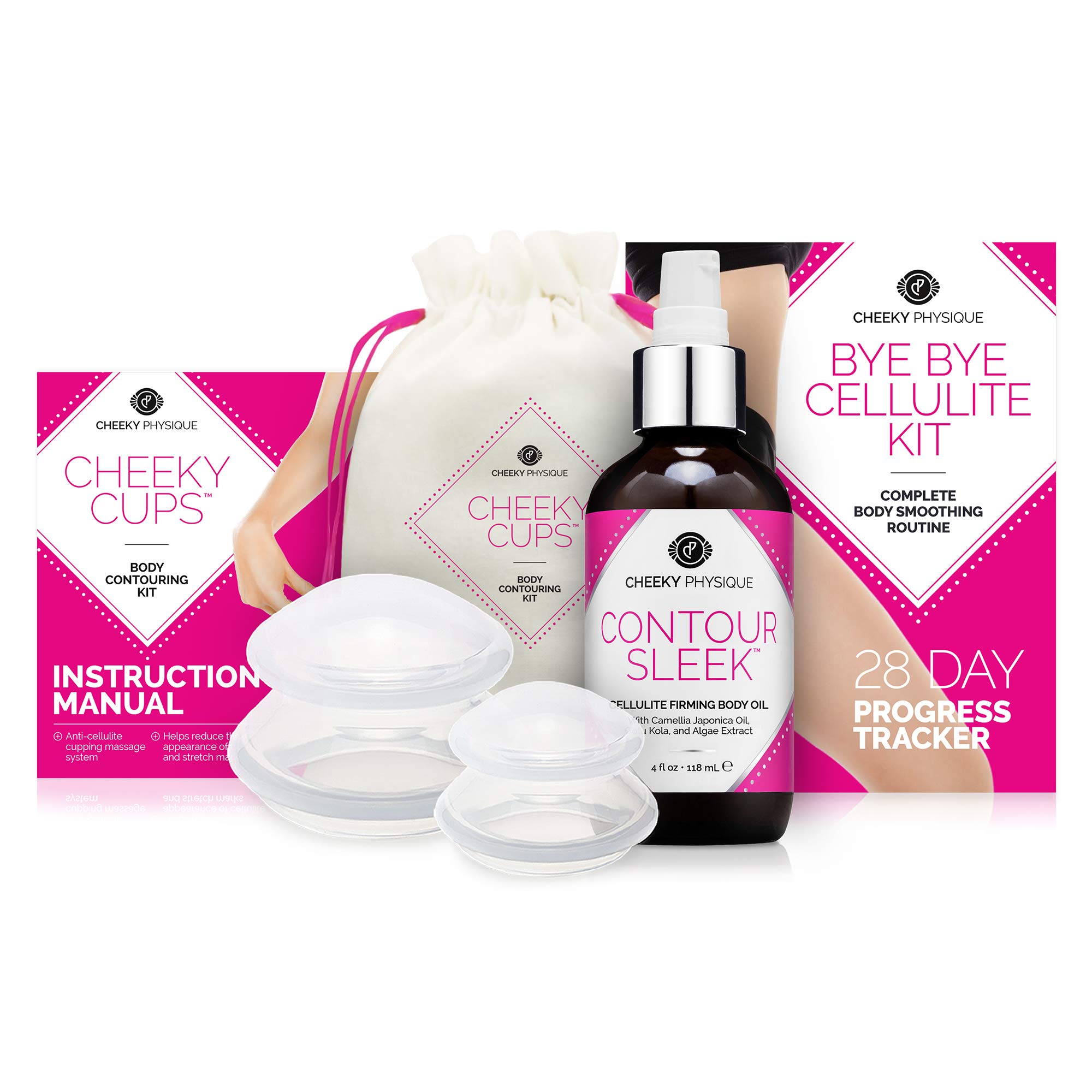 Bye Bye Cellulite Kit - Anti-Cellulite Cupping Massage Set with Body Oil for Skin Tightening & Body Contouring | At-Home Spa Treatment for Legs, Thighs & Buttocks
