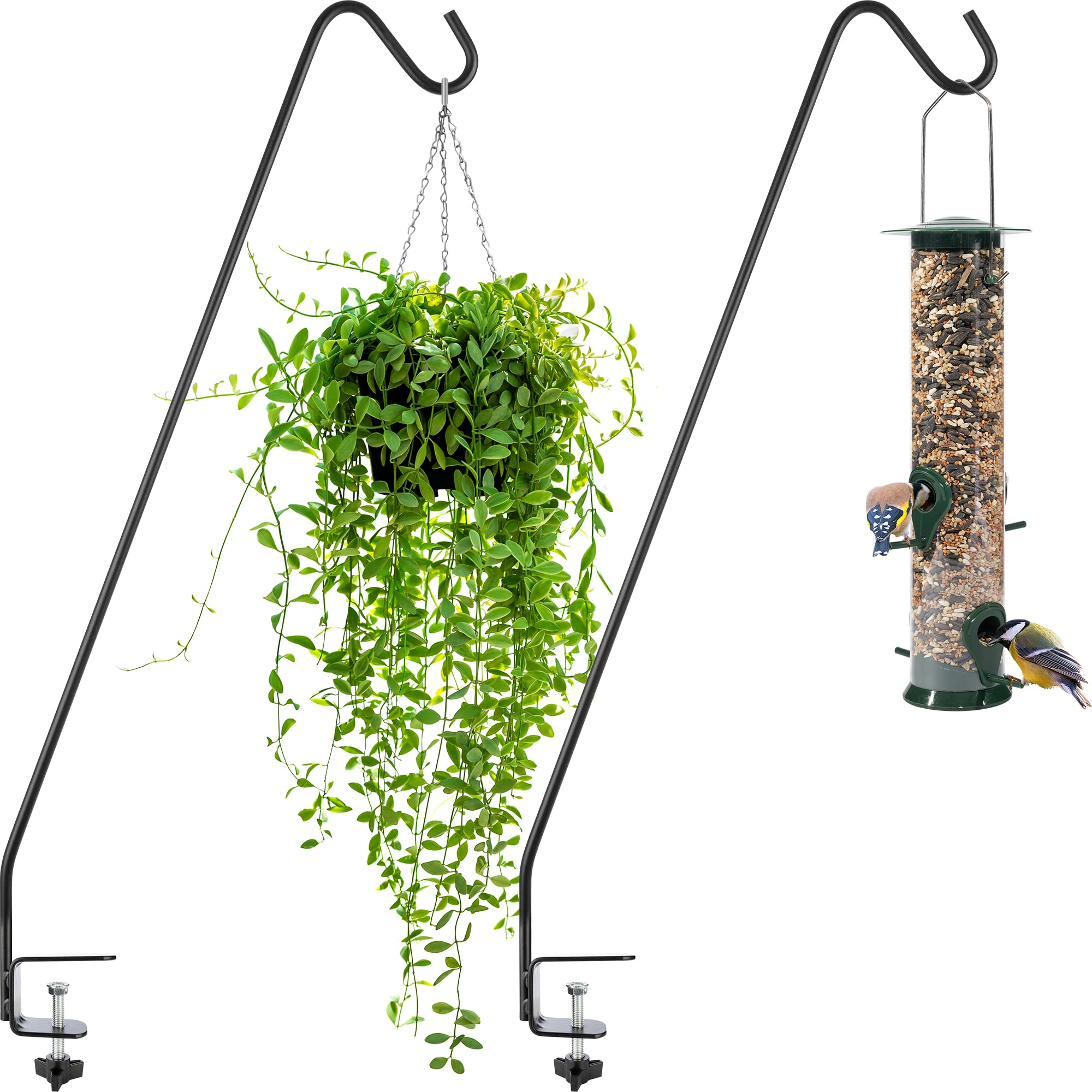 **Gray Bunny Deck Hook 2 Pack - 30 Inch Bird Feeder Pole with Non-Slip Clamp - Perfect for Railings, Feeders, Planters, Suet Baskets, Lanterns & Wind Chimes - Outdoor Garden & Patio Decor**