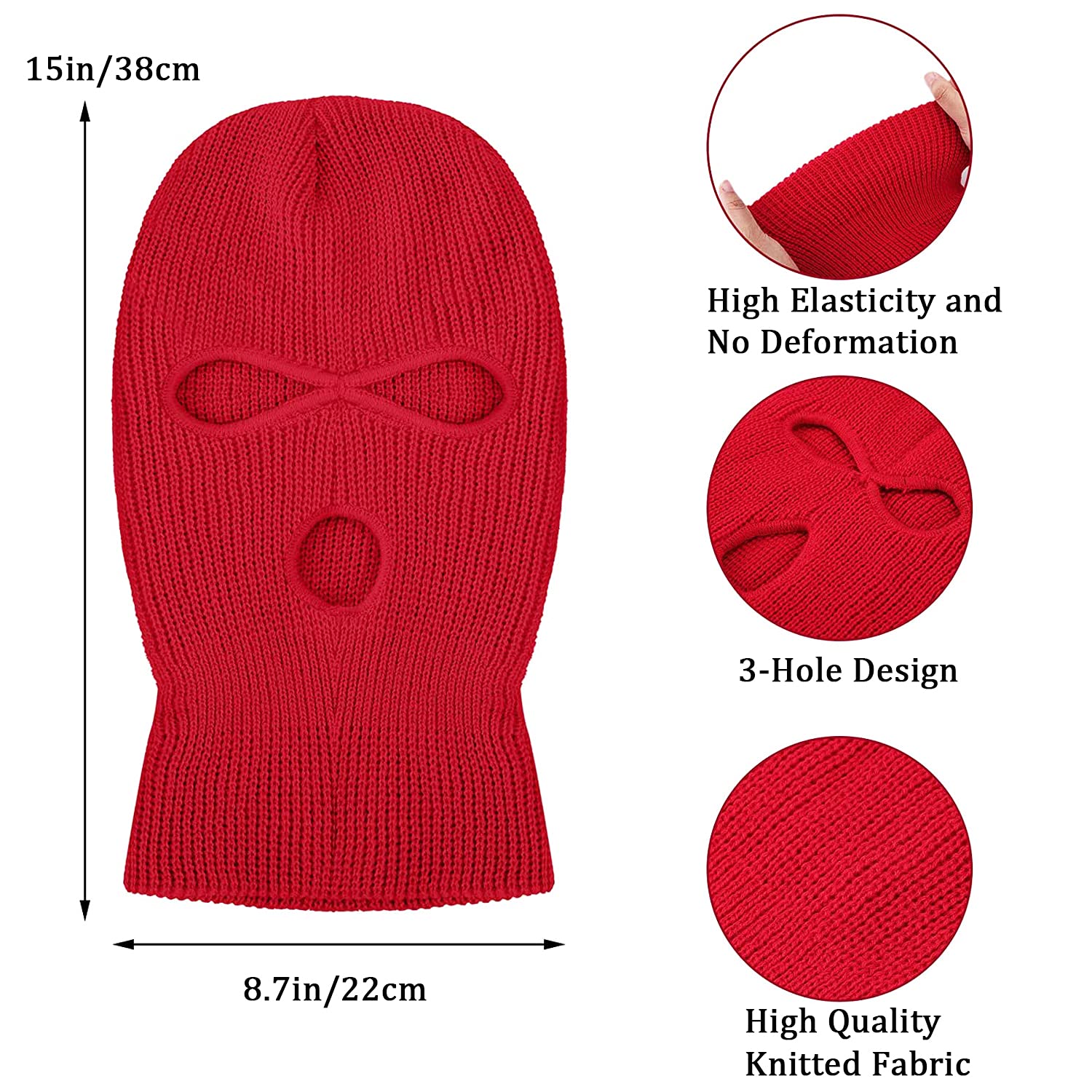 2 Pack 3-Hole Knitted Full Face Cover Ski Mask - Winter Balaclava for Cold Weather, Outdoor Sports, Skiing, Snowboarding & Motorcycling - Warm Face Protection for Men & Women