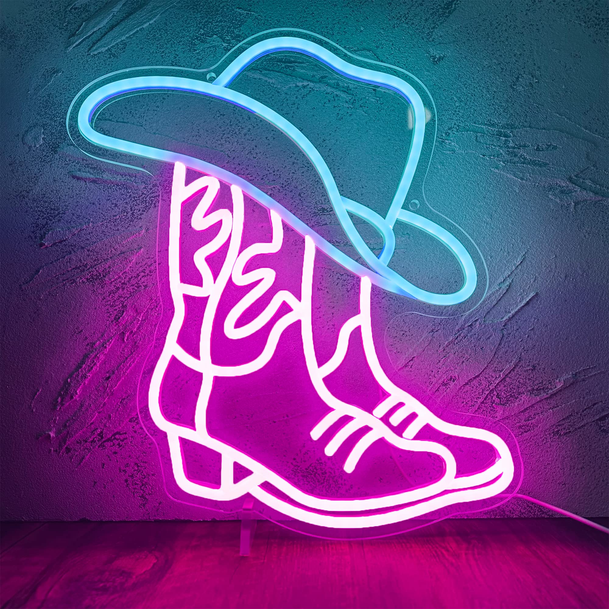 Manimo Cowboy Boot & Hat Neon Sign - Pink LED Cowgirl Boot Wall Decor, Western Aesthetic Art, USB Powered for Game Room, Bedroom, Party, Bar, Wedding, Christmas & Birthday Gift (13x15 Inches) - Perfect for Western-Themed Parties, Home Decor & Unique Gifts