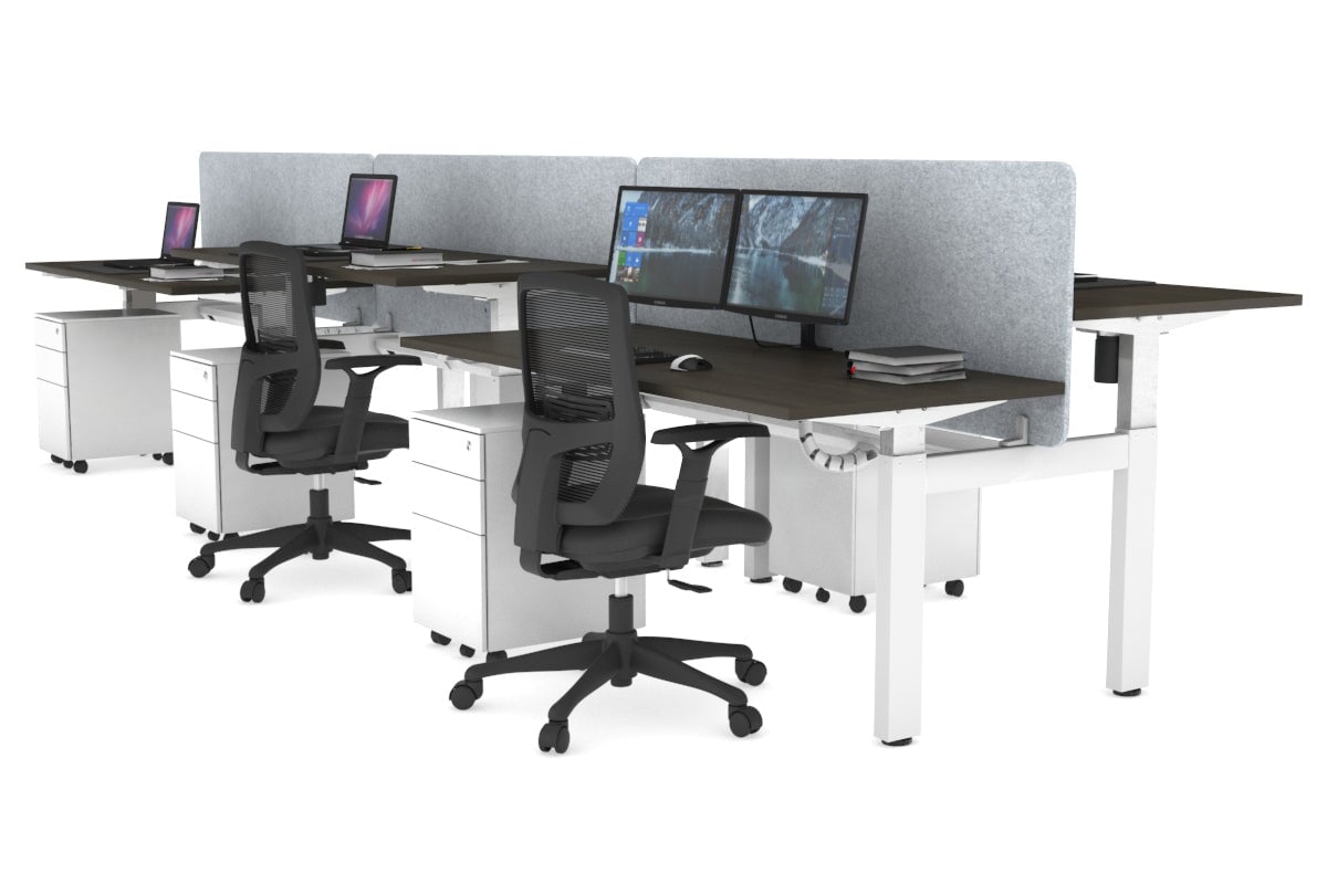 Adjustable Height 6-Person H Bench Workstation with White Frame [1600L x 700W] - Perfect for Office, Coworking Spaces & Home Offices
