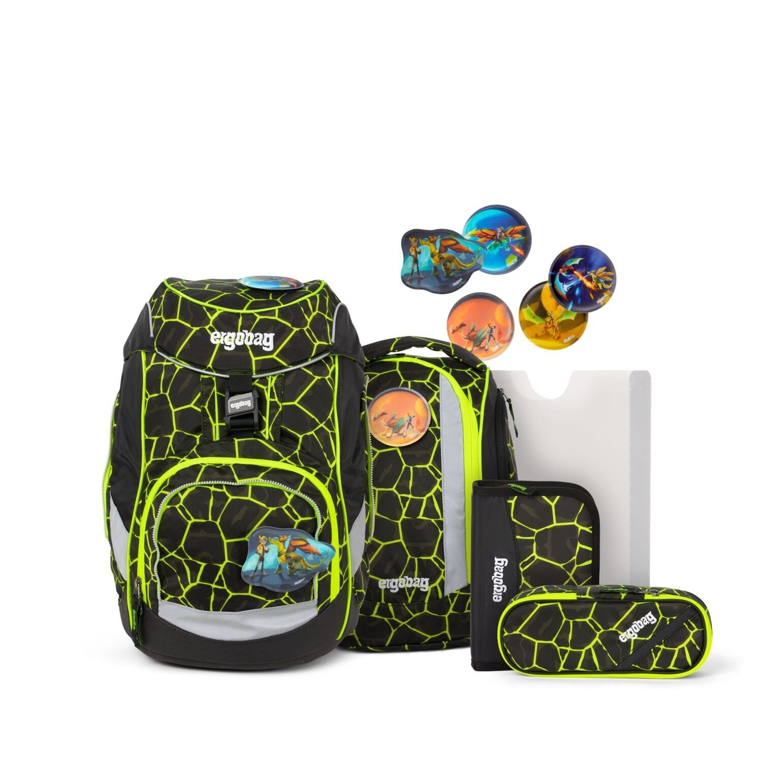 Ergobag 6-Piece School Backpack Set with Dragon RideBear Design - Durable & Spacious for Kids, Teens, and Students - Perfect for School, Travel, and Outdoor Adventures