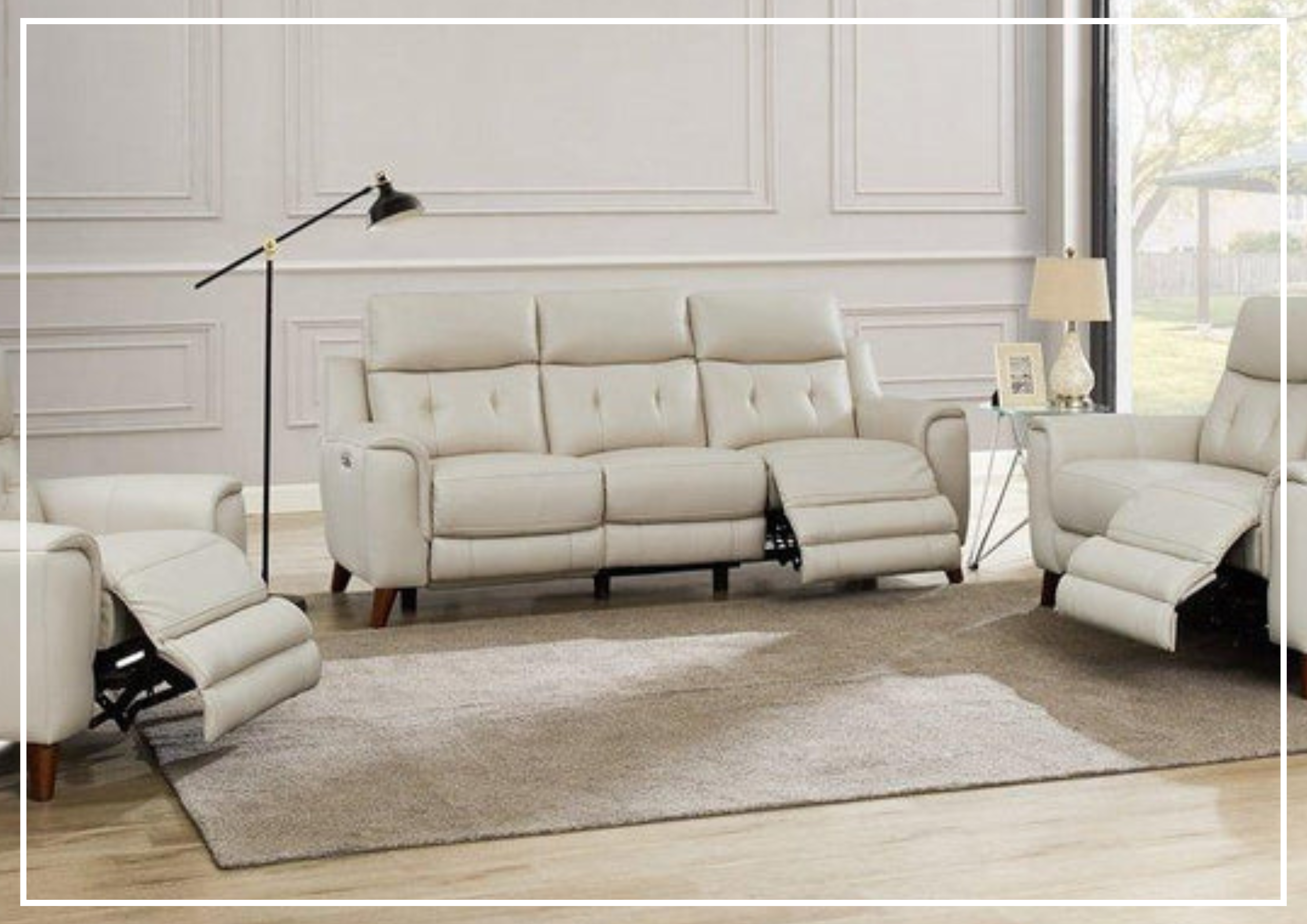 Hydeline Torino Top Grain Leather 3-Seater Power Reclining Sofa with Adjustable Headrest - Modern Living Room Furniture for Home Theater & Family Relaxation