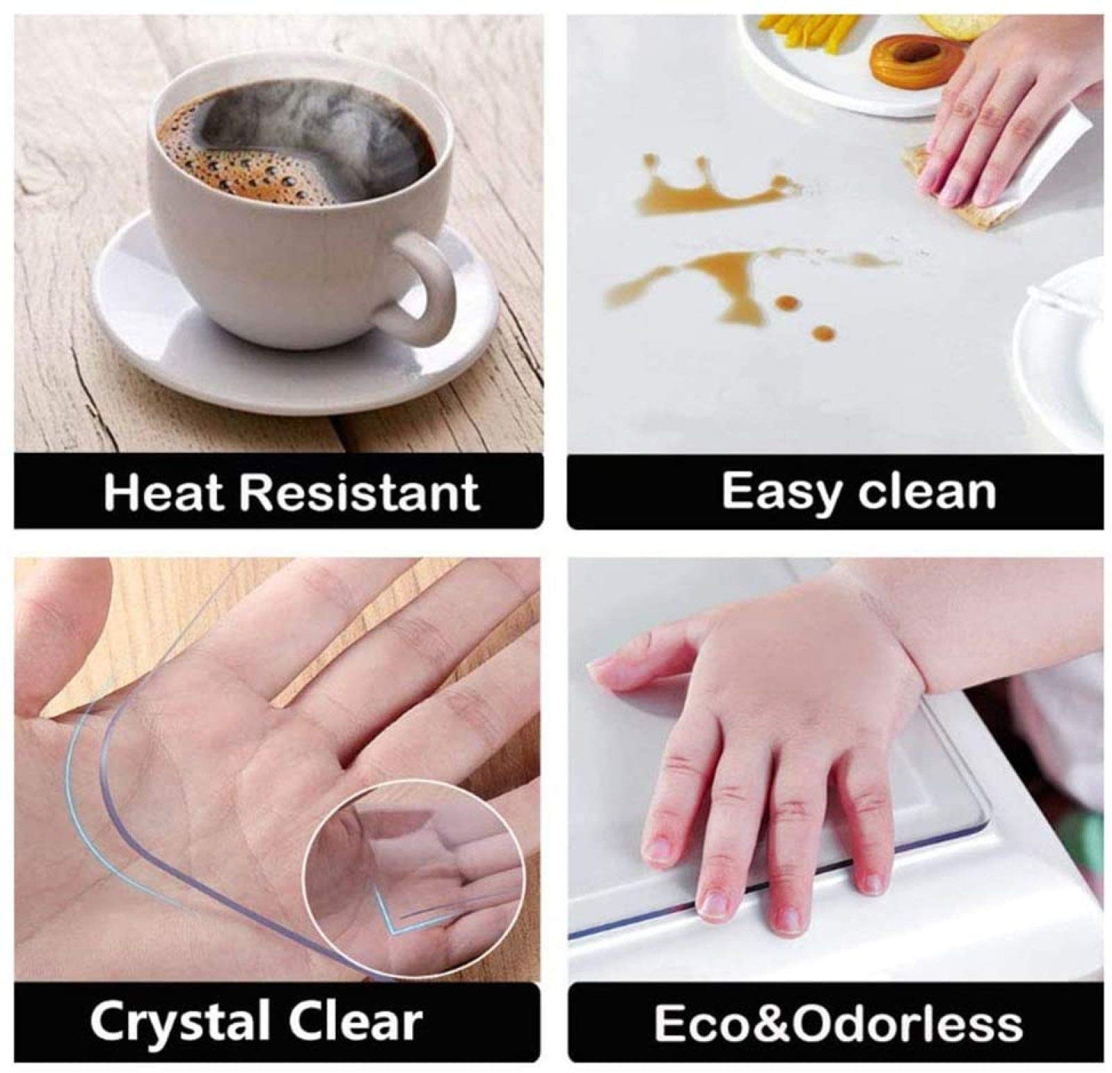 Clear PVC Tablecloth - 3mm Thick Wipeable Plastic Table Cover Protector (80x130cm/31.4x51in) for Dining, Parties & Outdoor Events
