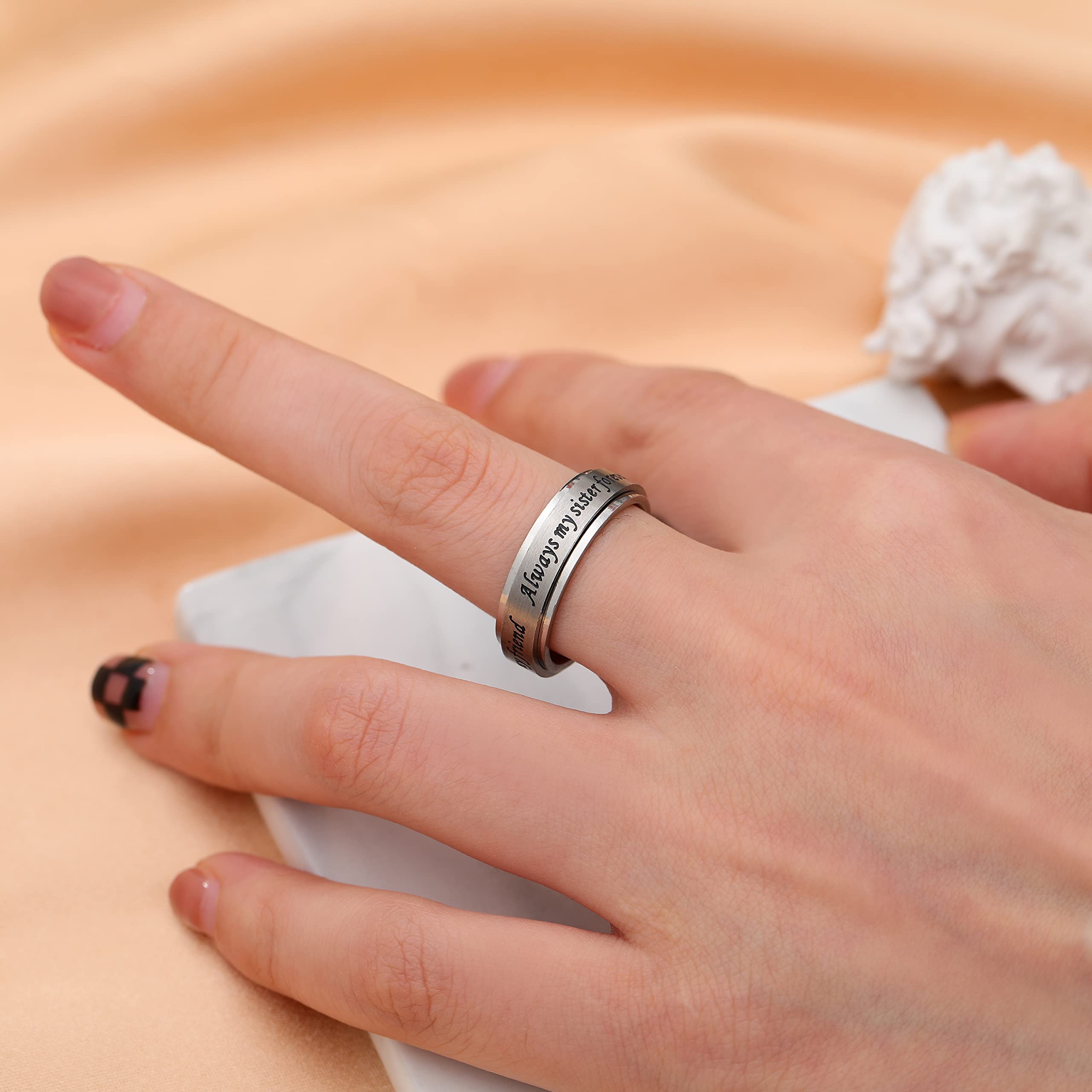 Stainless Steel Spinner Ring for Women & Men - Anxiety Relief Fidget Ring, Stress Relieving Jewelry, Inspirational 'I Am Enough' Promise Ring (Size 5-10) - Perfect for Office, Travel & Daily Stress Management