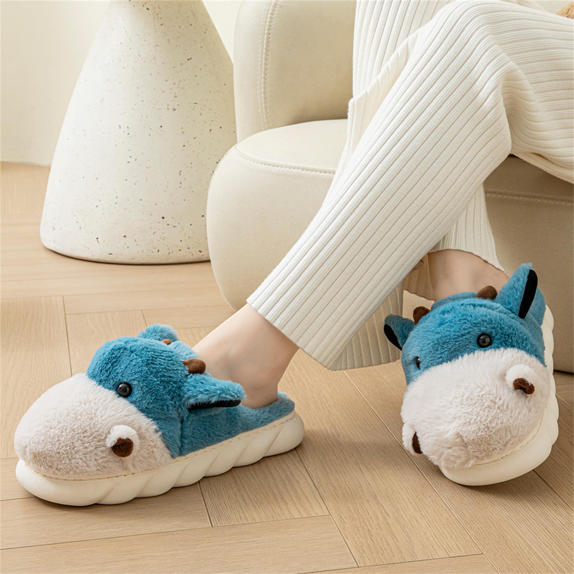 LANFIRE Women's Cute Hippo Slippers - Animal Themed Fuzzy House Shoes, Soft Plush Winter Warm Slippers for Indoor Comfort - Perfect for Cozy Nights, Lounge Wear & Gift Giving