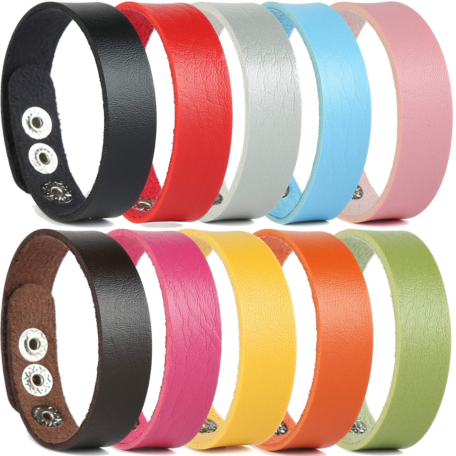 10Pcs Adjustable Faux Leather Bracelets for Women & Men - Colorful Leather Cuff Wristbands Set - Perfect for Casual Wear, Boho Fashion & Gift Giving