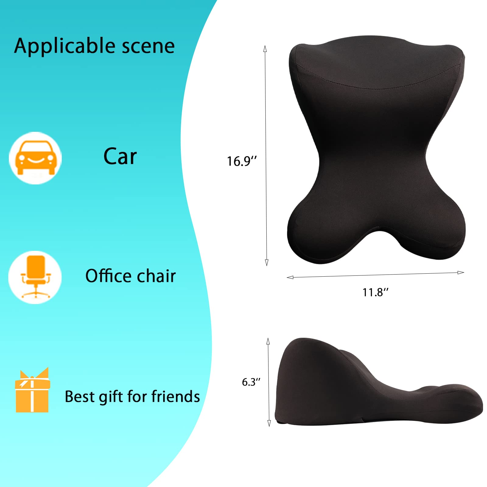 Ergonomic Car Neck Pillow with Adjustable Strap & Removable Cover - Comfort Support for Driving, Office & Gaming Chairs - Perfect for Long Commutes, Work & Gaming Sessions (Black)
