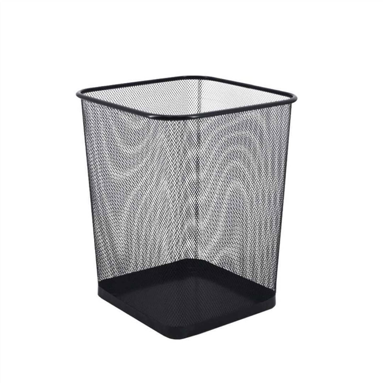 Square Metal Office Trash Can - 10L Small Garbage Bin with Barbed Wire Design for Home, Office & Indoor Use - Durable Iron Waste Basket in Black (Ideal for Deskside, Bathroom & Kitchen Use)