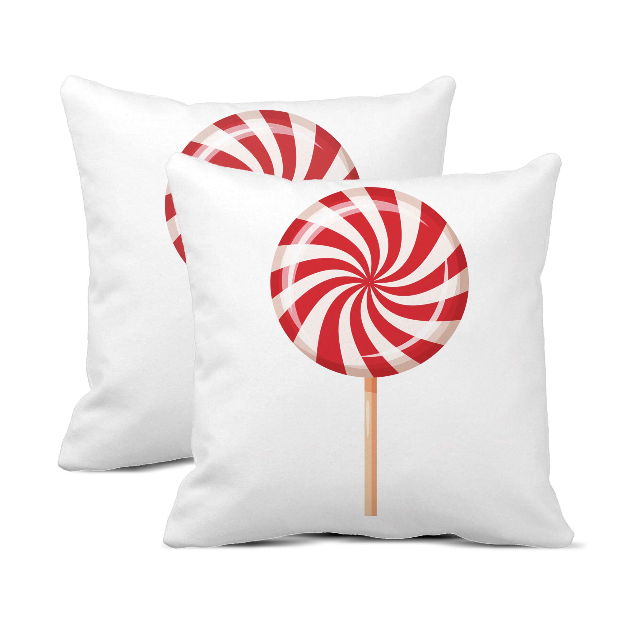 Set of 2 Striped Peppermint Candy Christmas Throw Pillow Covers 18x18 Inch - Cartoon Style Minimalist Home Decor for Sofa, Bed & Living Room
