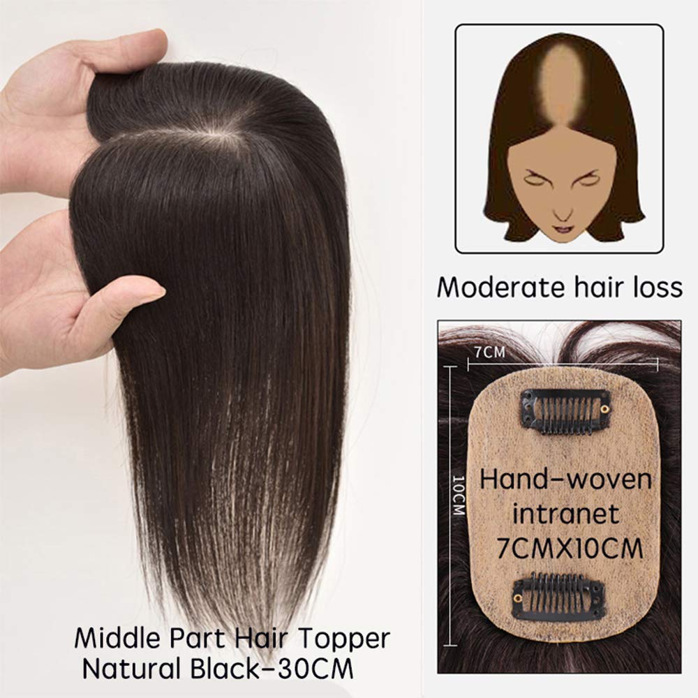 Ubrand 12 Top Silk Straight Human Hair Toppers - Natural Clip-in Hairpiece for Women (2.75x3.93, Black) | Perfect for Thinning Hair, Daily Styling & Special Occasions