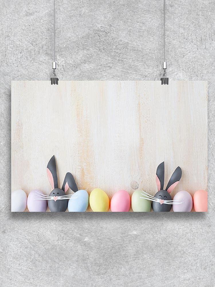Easter Bunny Poster - Colorful Easter Eggs Decor for Home, Classroom, and Party Celebrations