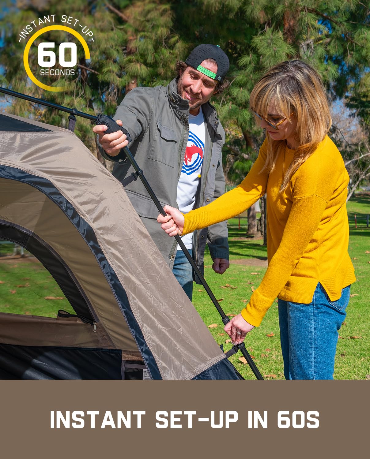 Fanttik 4/6/8/10 Person Instant Cabin Tent - 60 Second Setup, Waterproof Rainfly & Windproof Design - Portable Camping Tent with Carry Bag for Family Camping, Hiking, Backpacking & Outdoor Adventures
