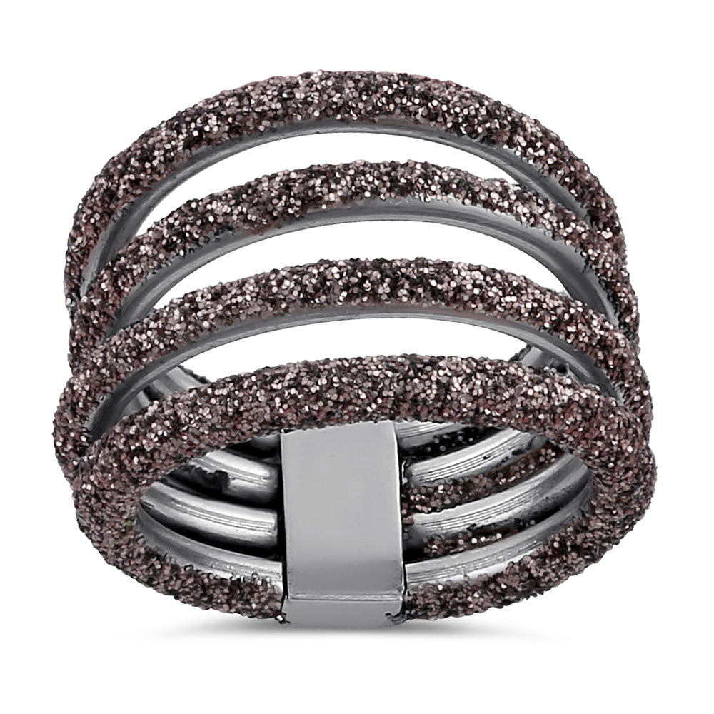 Stainless Steel Layered Brown Stardust Ring for Women - Elegant Boho Jewelry for Everyday Wear, Parties & Gifts