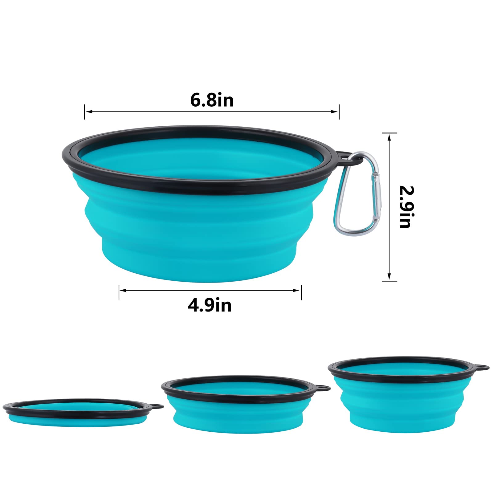 SLSON Collapsible Dog Bowls with Lids - 2 Pack Large Pet Food & Water Bowls for Travel, Hiking, Camping - Light Blue & Green - Durable, Portable, Leak-Proof for Dogs & Cats