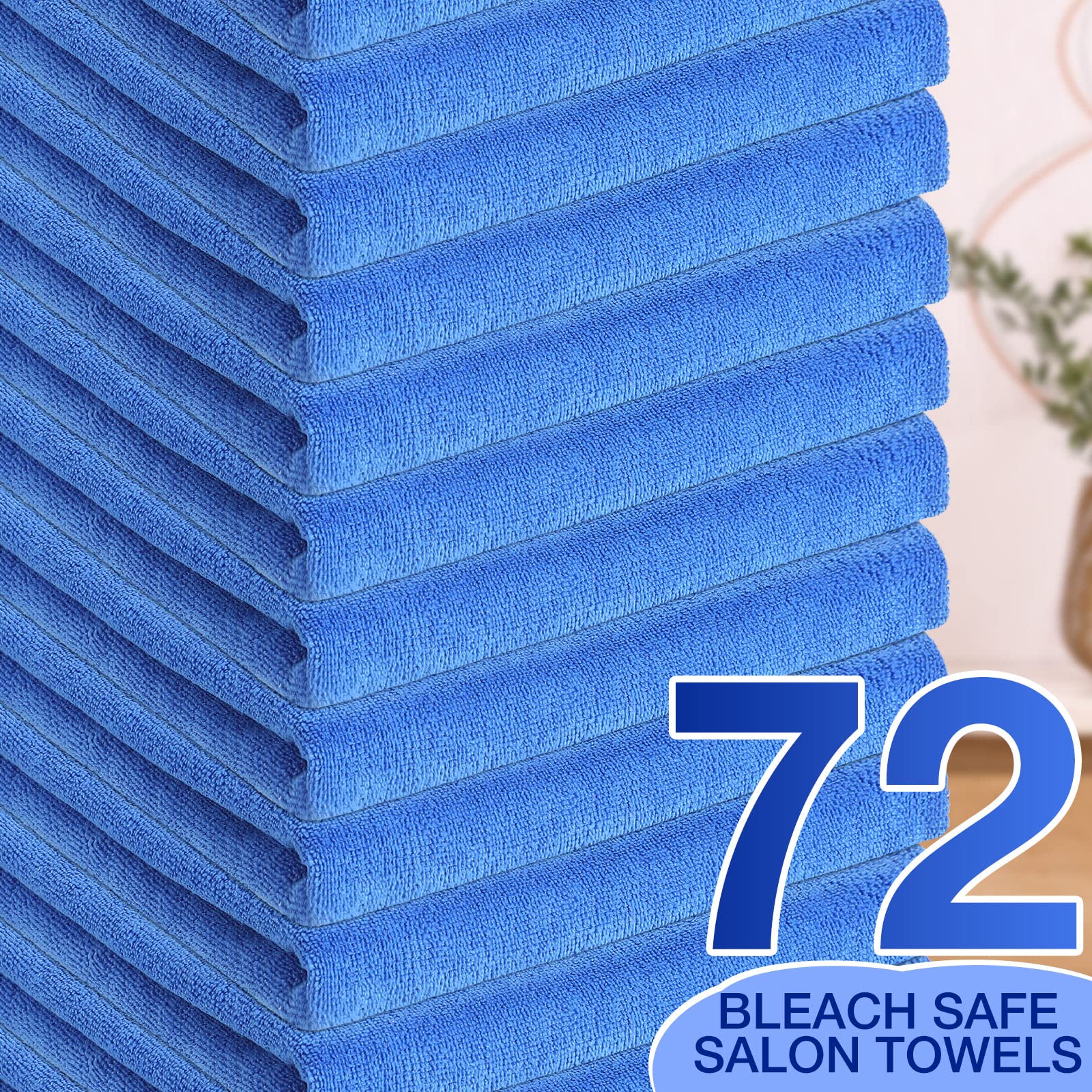 72 Pack Salon Towels Bulk - 18x30 Inch Microfiber Bleach Proof Hair Towels for Barber, Spa & Gym - Super Absorbent, Lint Free, Quick Dry Hand Towels - Perfect for Hair Styling, Shaving & Bath Use (Blue)
