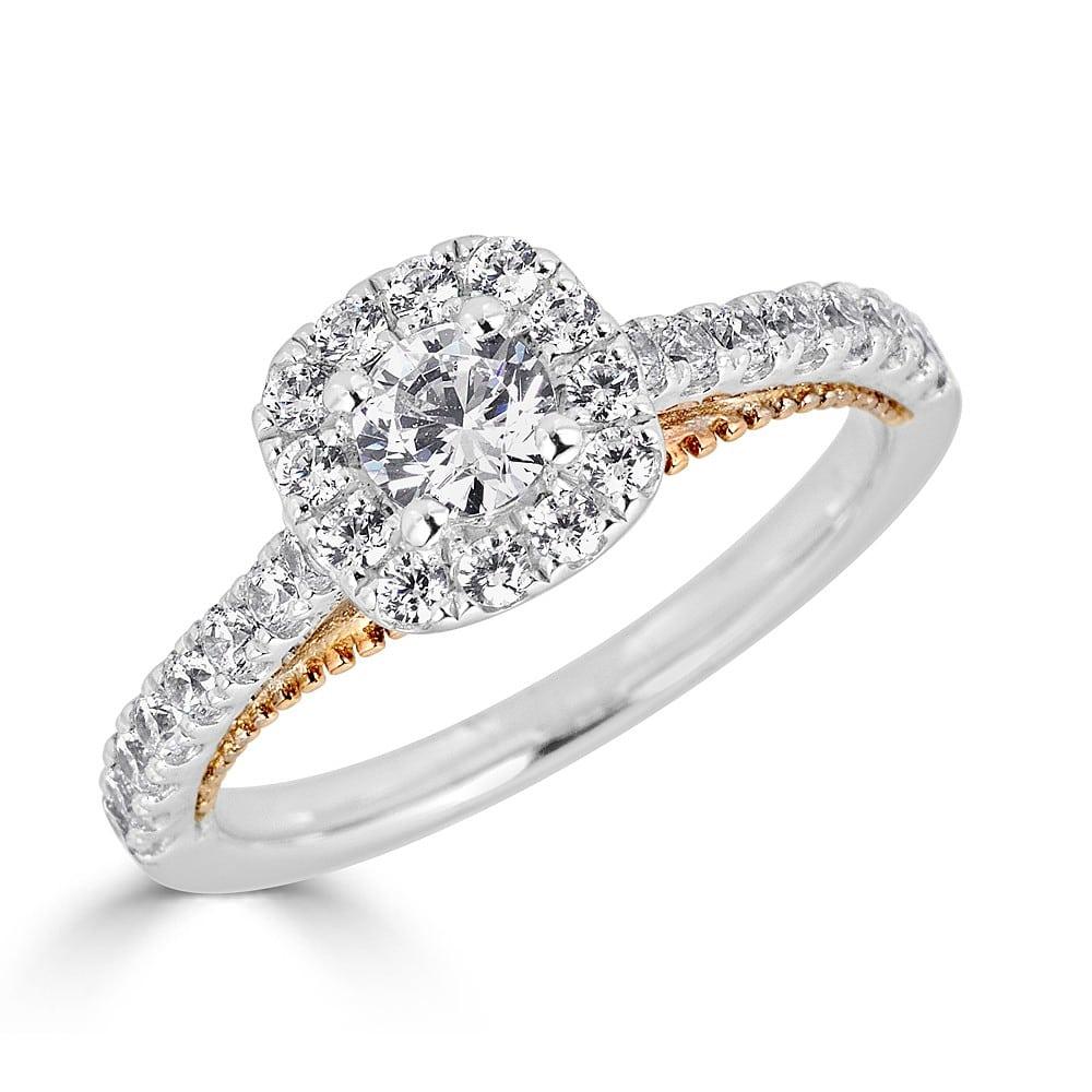 14KT Gold 3/4 CTW Diamond Milgrain Cushion Halo Engagement Ring for Women - Perfect for Proposals, Anniversaries & Special Occasions