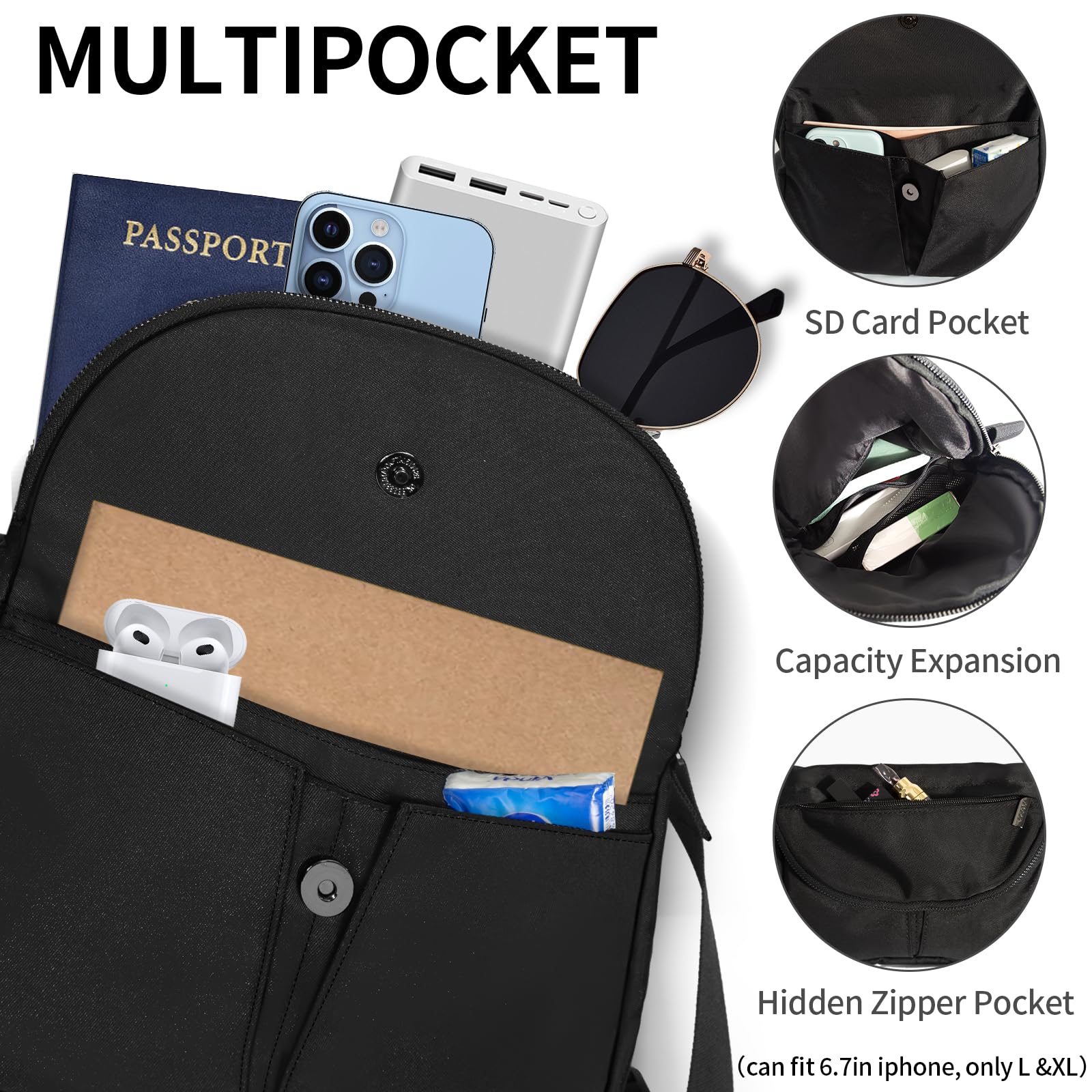 Women's Adjustable Crossbody Bag - Stylish Casual Shoulder Purse for Travel, Work & Festivals | Durable Handbag with Comfortable Strap | Perfect for Daily Commute, Shopping & Outdoor Activities (Black)