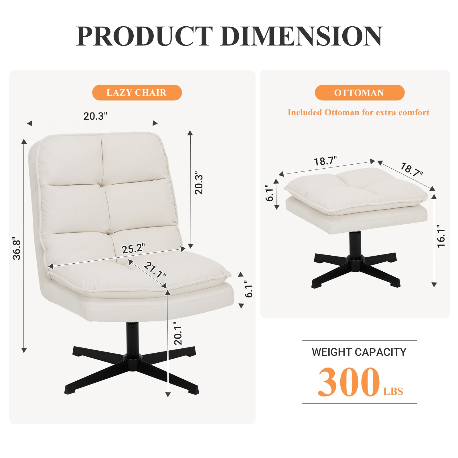 Modern Swivel Accent Chair with Ottoman Set - Velvet Fabric Lounge Chair with Criss Cross Legs & Footrest - Comfortable Reading Chair for Living Room, Home Office & Leisure - Beige - Perfect for Relaxing, Working & Small Space Decor