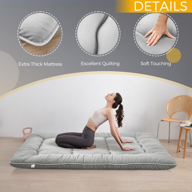 MAXYOYO 6-Inch Extra Thick Japanese Floor Futon Mattress - Premium Comfort for Small Spaces, Guest Rooms & Studio Apartments - Breathable Grey Sofa Bed Mattress for Sleeping, Lounging & Meditation