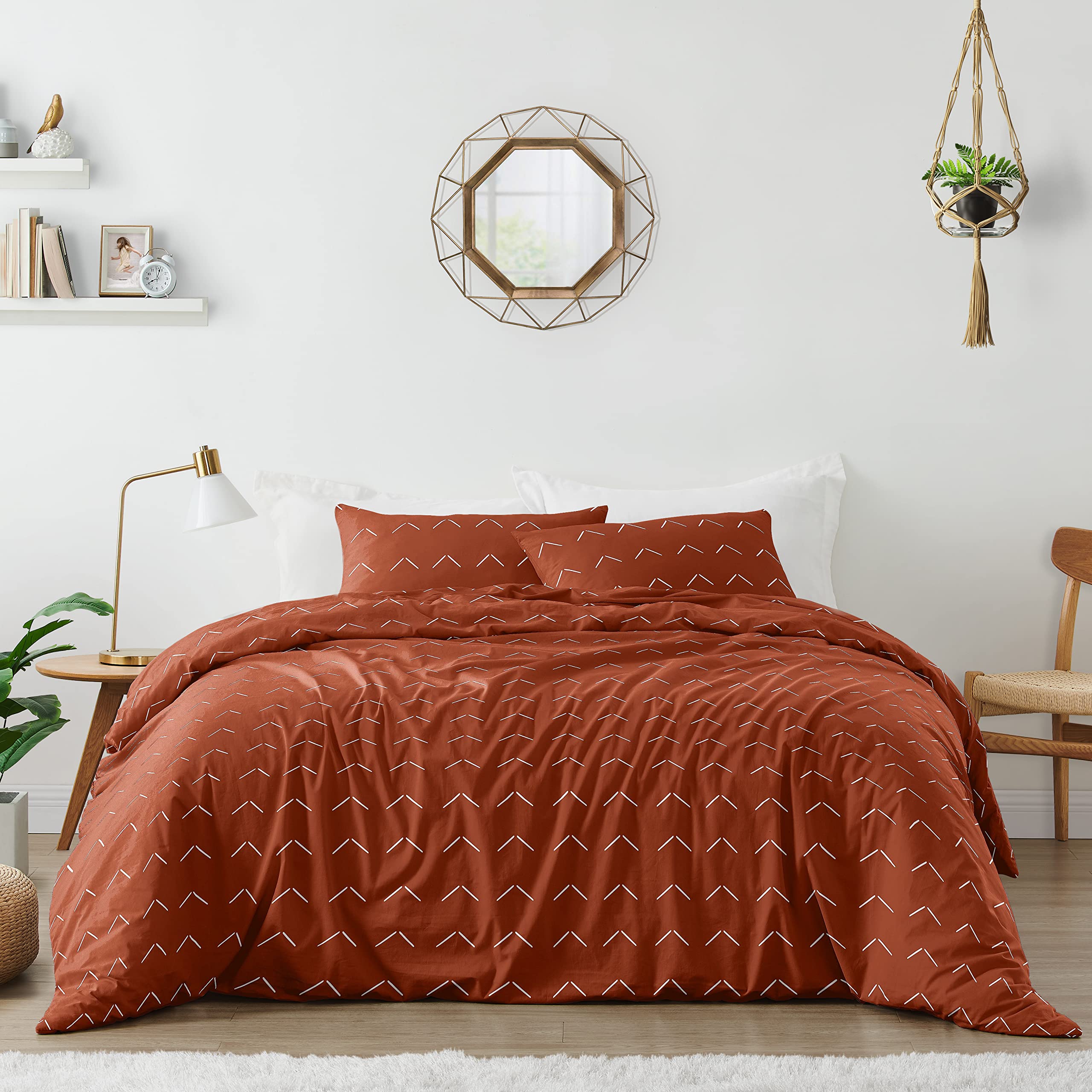 Sweet Jojo Designs Boho Arrow Twin Bedding Set for Kids - 4 Piece Comforter Set in Ivory, Burnt Orange & Rust - Farmhouse Southwest Shabby Chic Bohemian Style | Perfect for Nursery, Kids Room & Guest Bedroom Decor