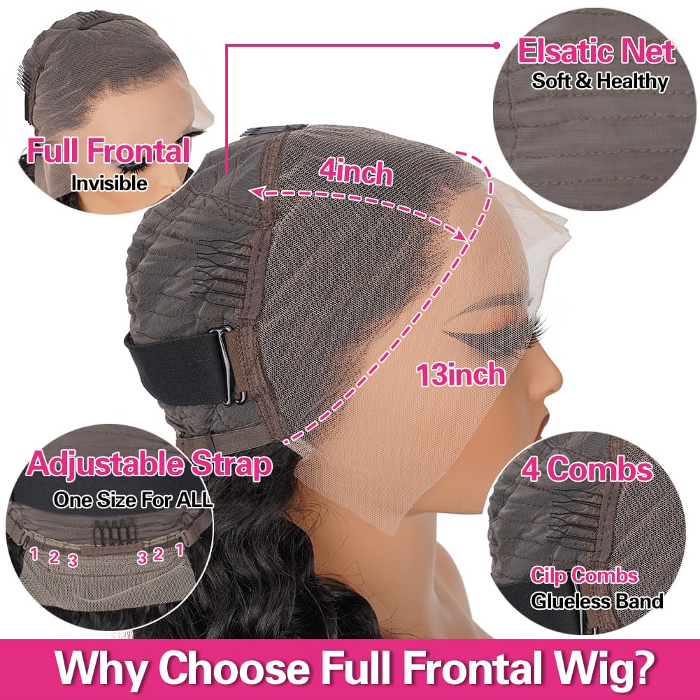 34 Inch XVE Deep Wave Human Hair Wig - 13x4 HD Transparent Lace Frontal, 180% Density, Brazilian Remy Hair, Pre-Plucked Hairline, Glueless Design, Wet & Wavy Curly Wig for Women (Natural Black) - Perfect for Daily Wear, Parties, Cosplay & Special Occasions